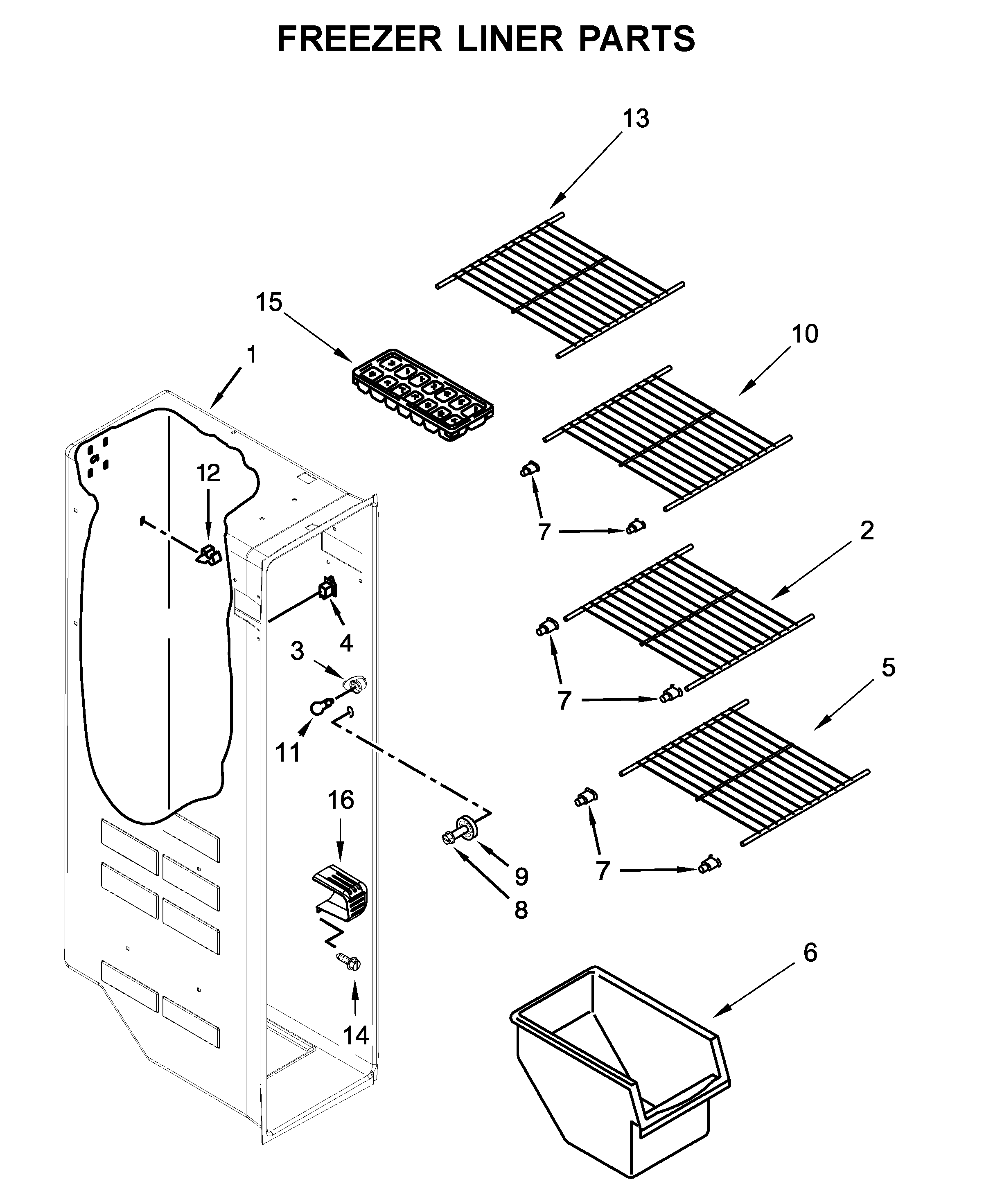 Whirlpool WRSA15SNHN00 freezer liner parts diagram