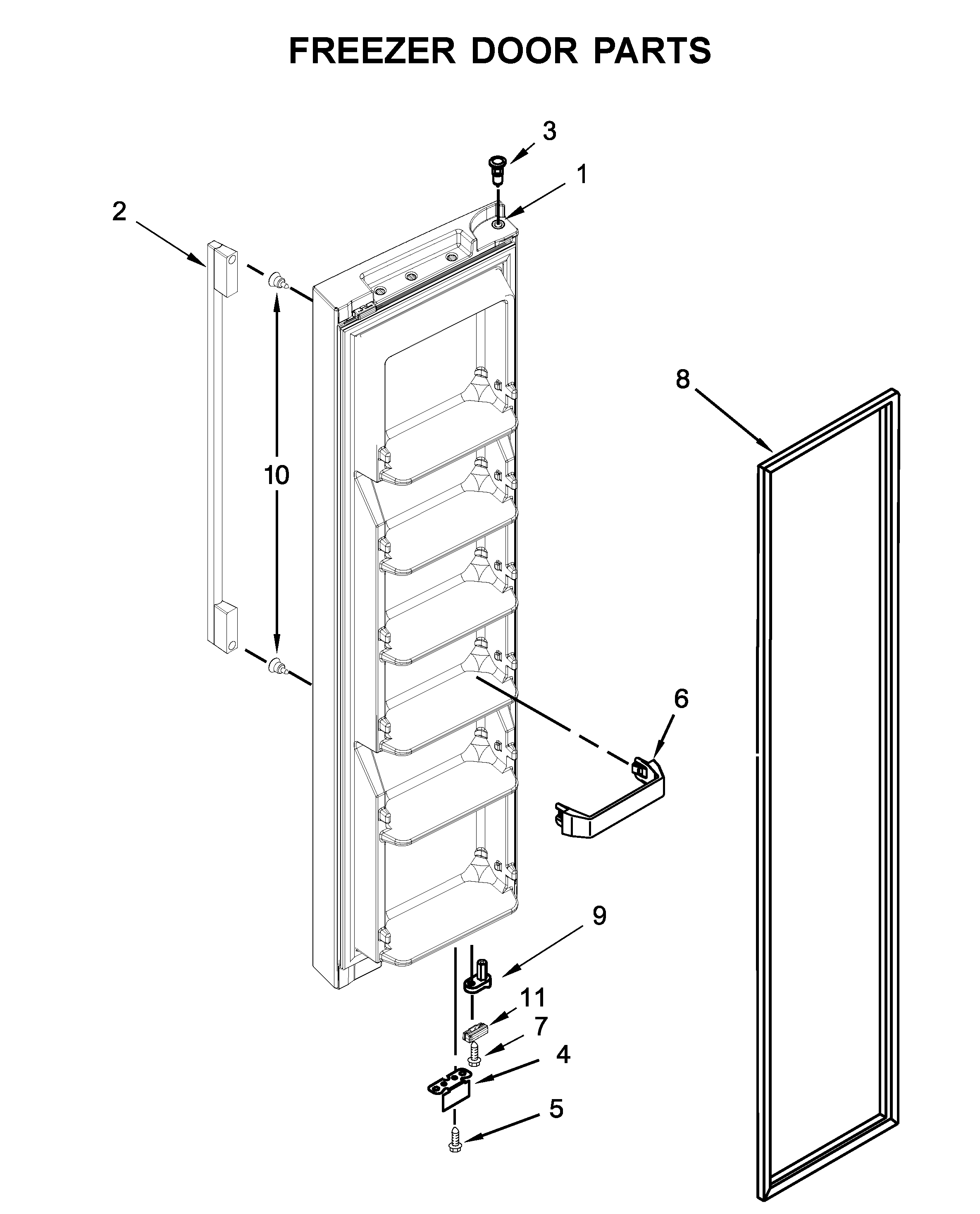 Whirlpool WRSA15SNHN00 freezer door parts diagram