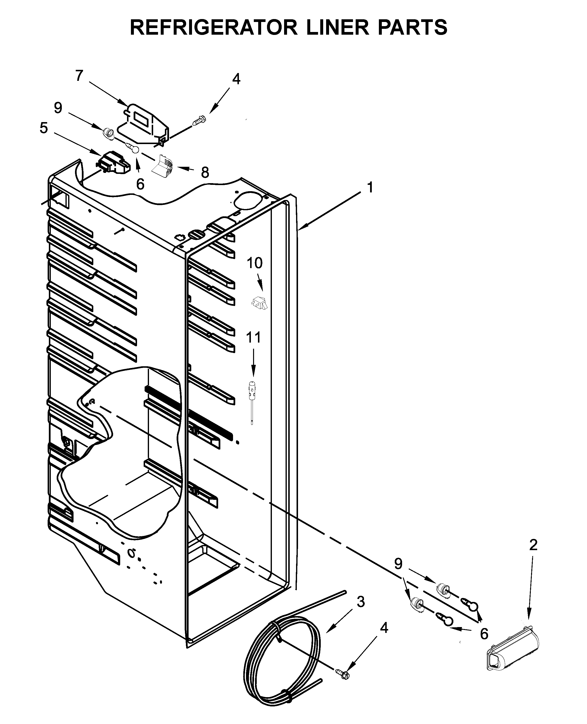 Whirlpool WRS331SDHM00 refrigerator liner parts diagram