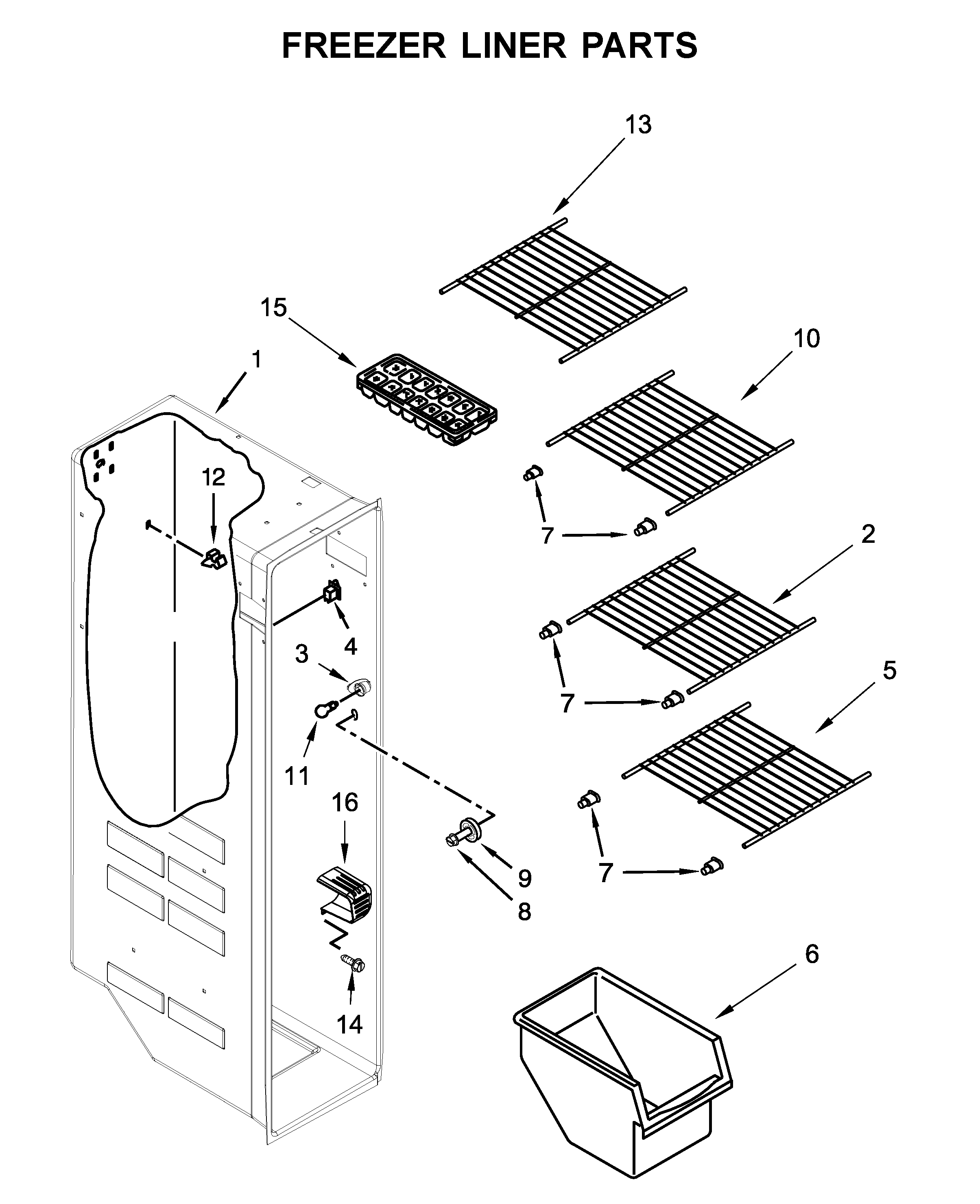 Whirlpool WRS315SNHW01 freezer liner parts diagram