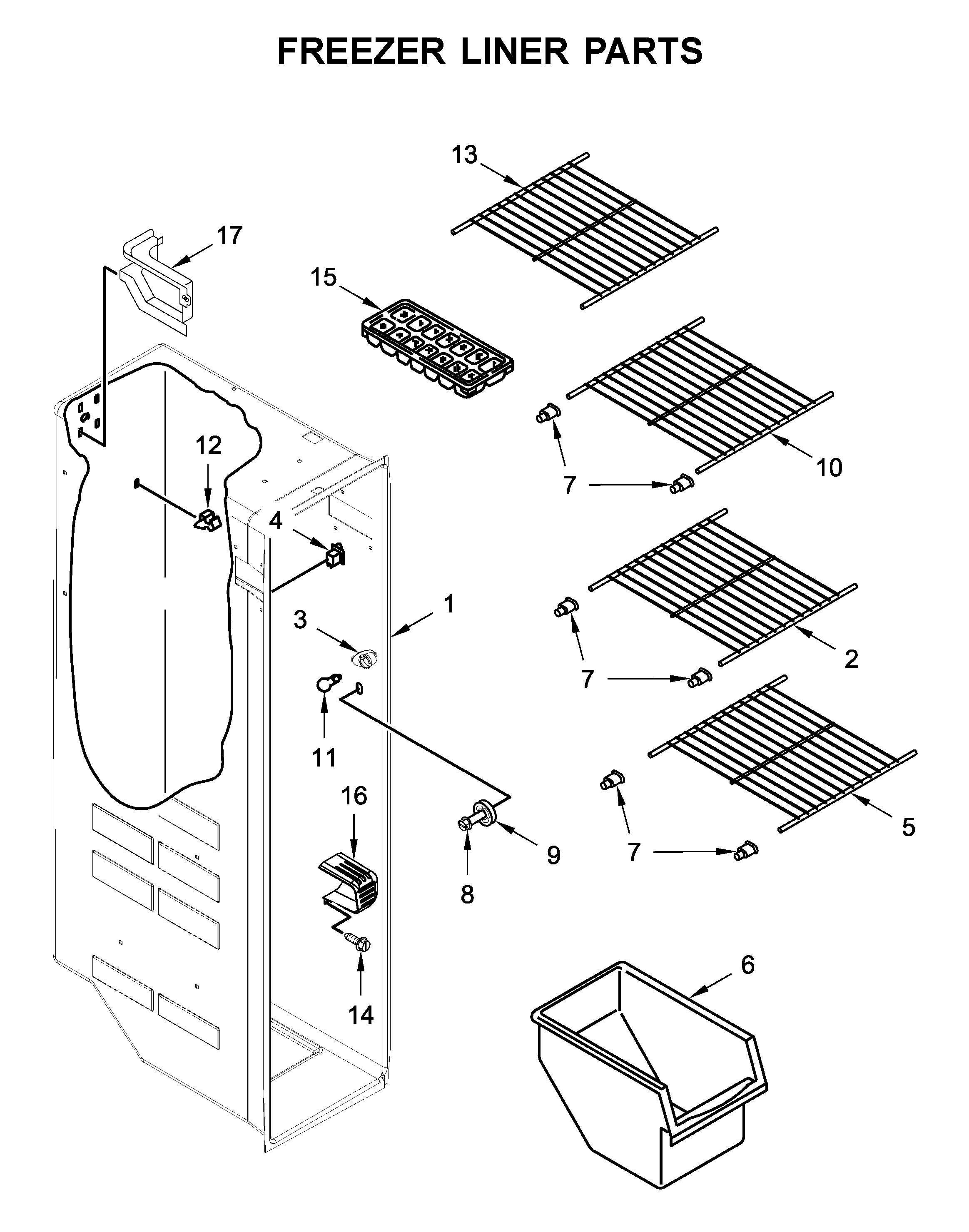 Whirlpool WRSA15SNHZ01 freezer liner parts diagram