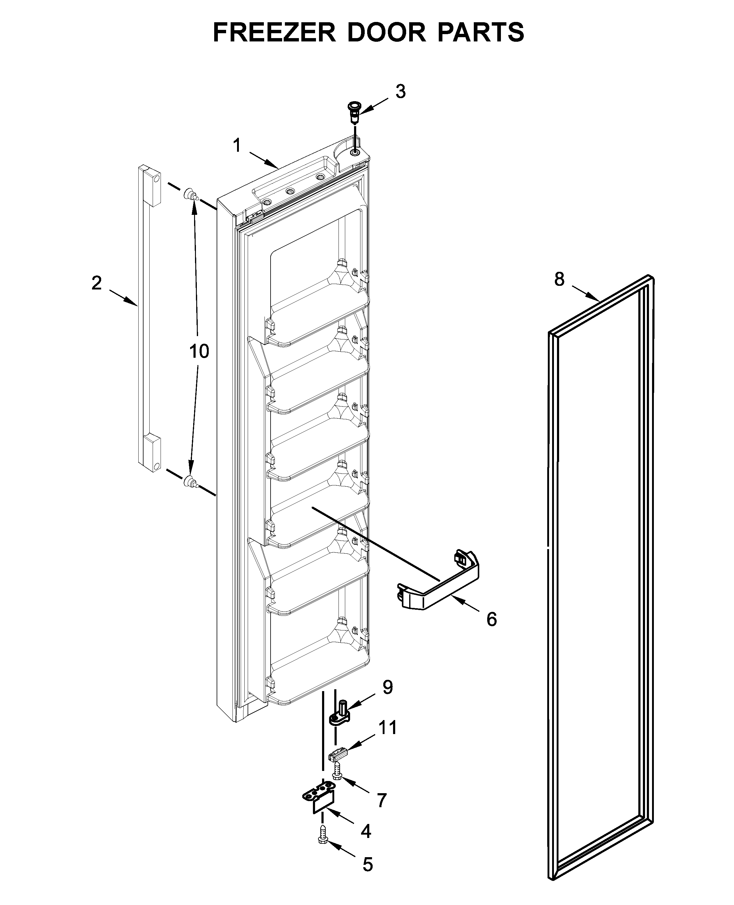 Whirlpool WRSA15SNHZ01 freezer door parts diagram