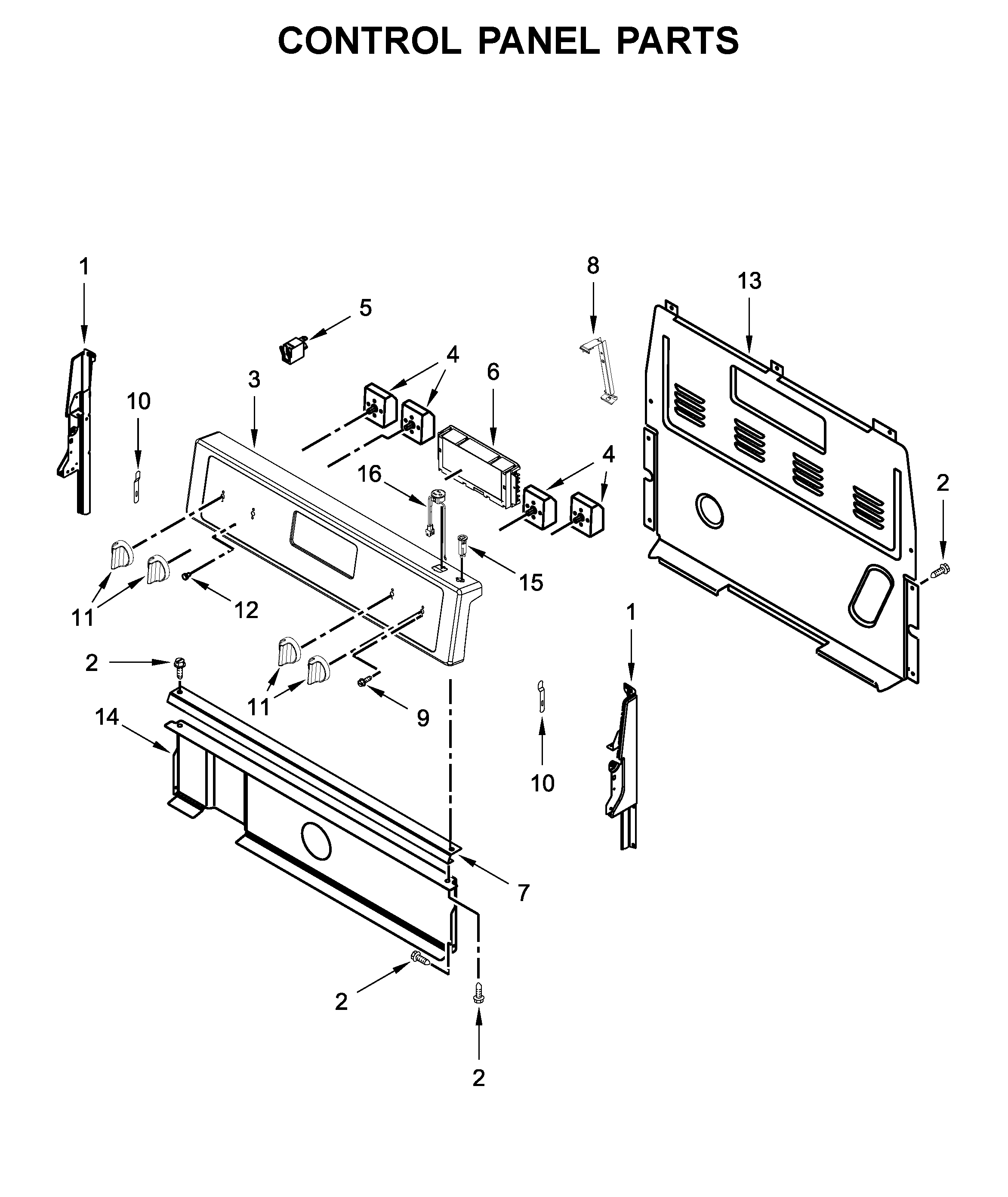 Whirlpool YWFC150M0EB3 control panel parts diagram
