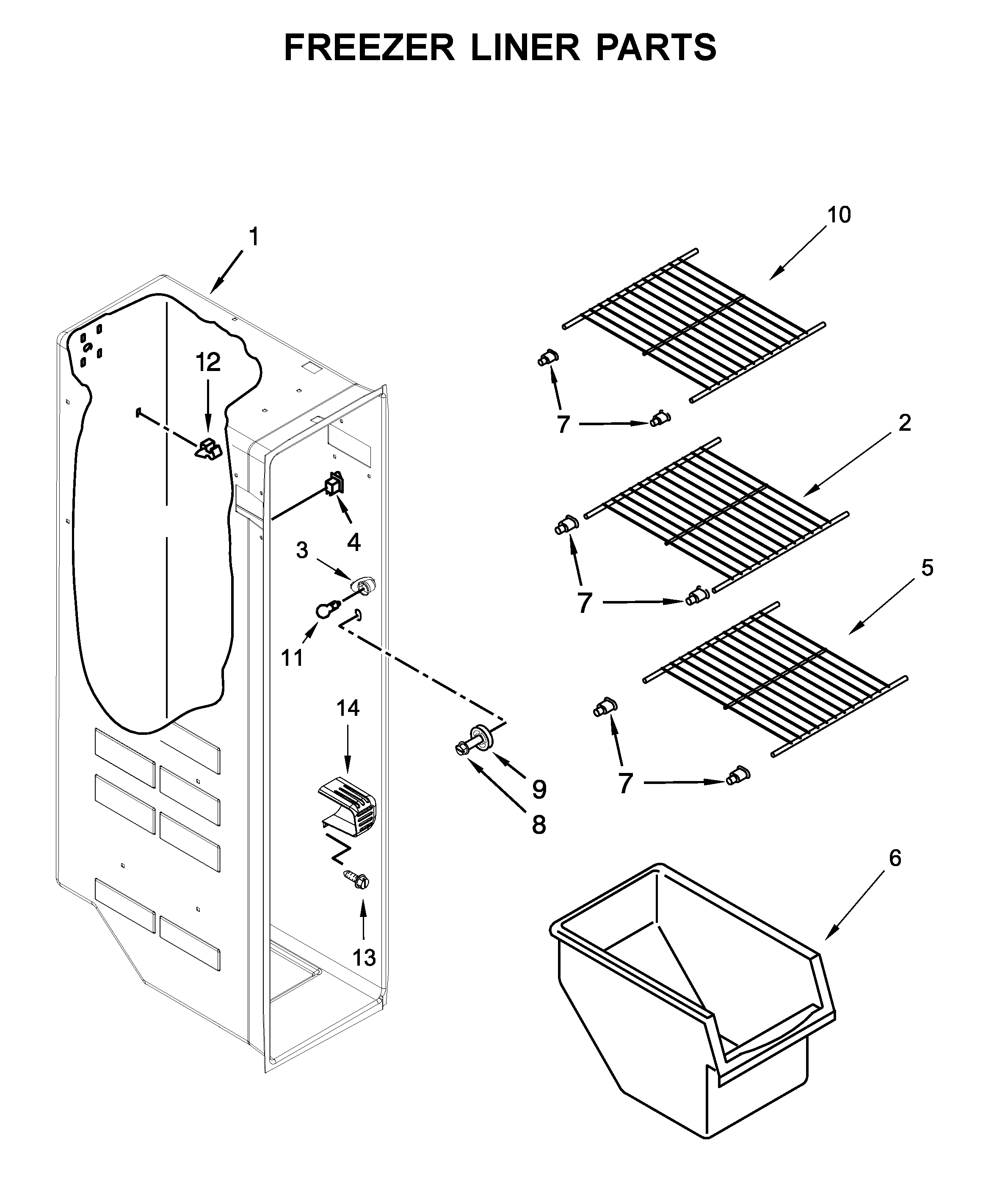 Whirlpool WRS315SDHT00 freezer liner parts diagram