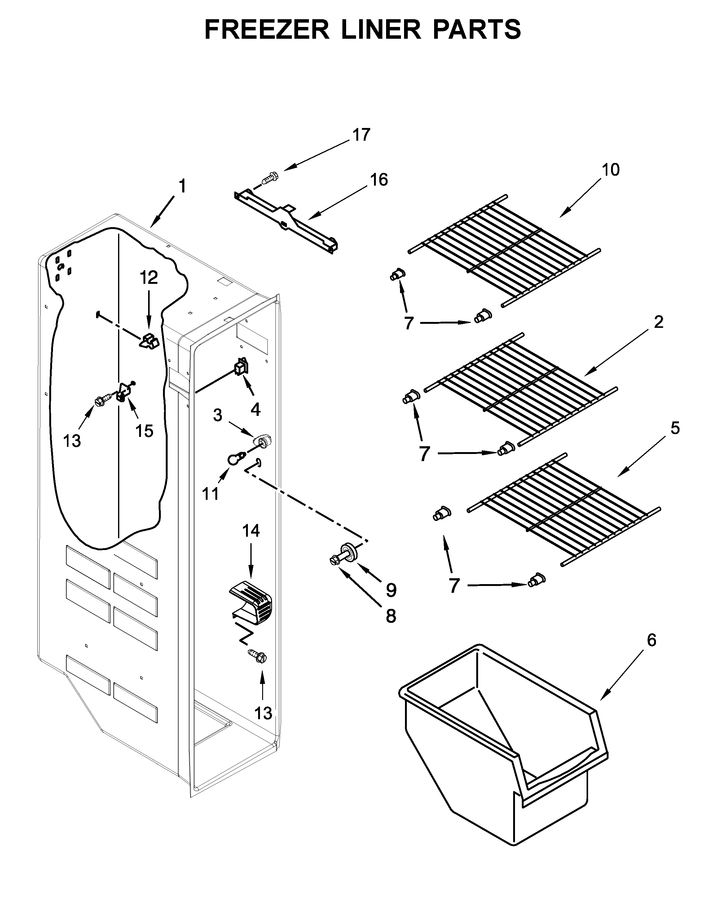 Whirlpool WRS315SDHM01 freezer liner parts diagram