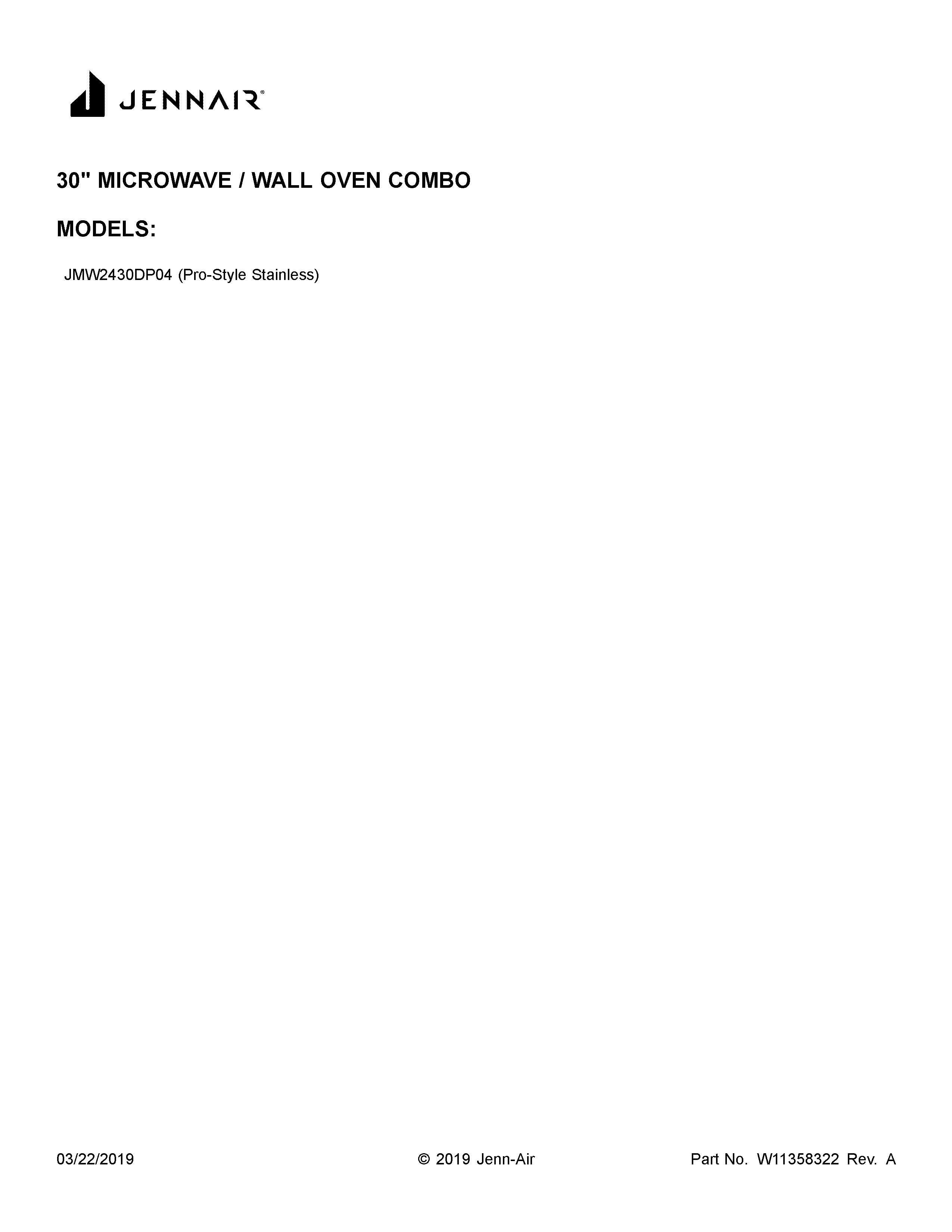 Jenn-Air JMW2430DP04 cover sheet diagram