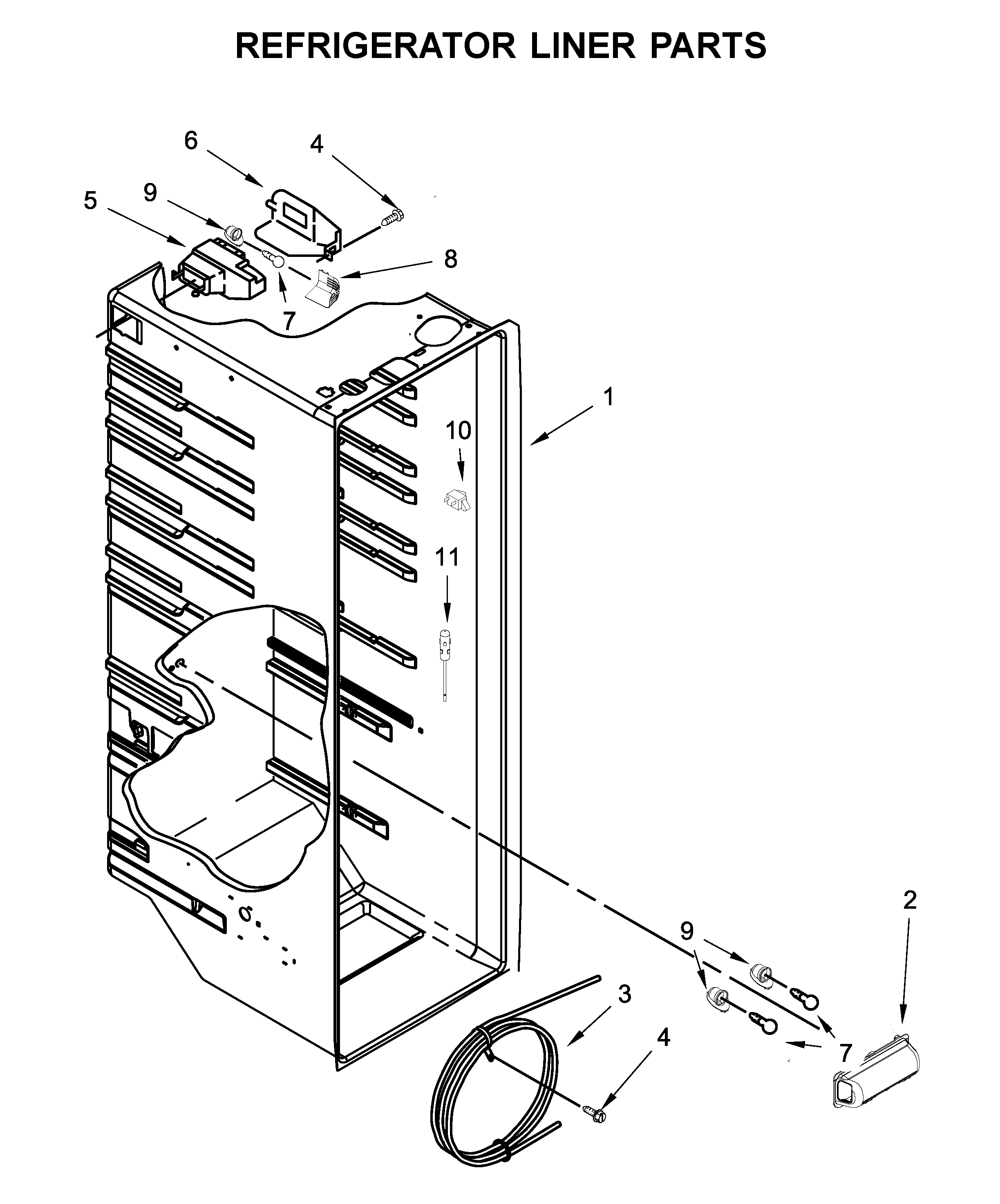 Whirlpool WRS325SDHW01 refrigerator liner parts diagram