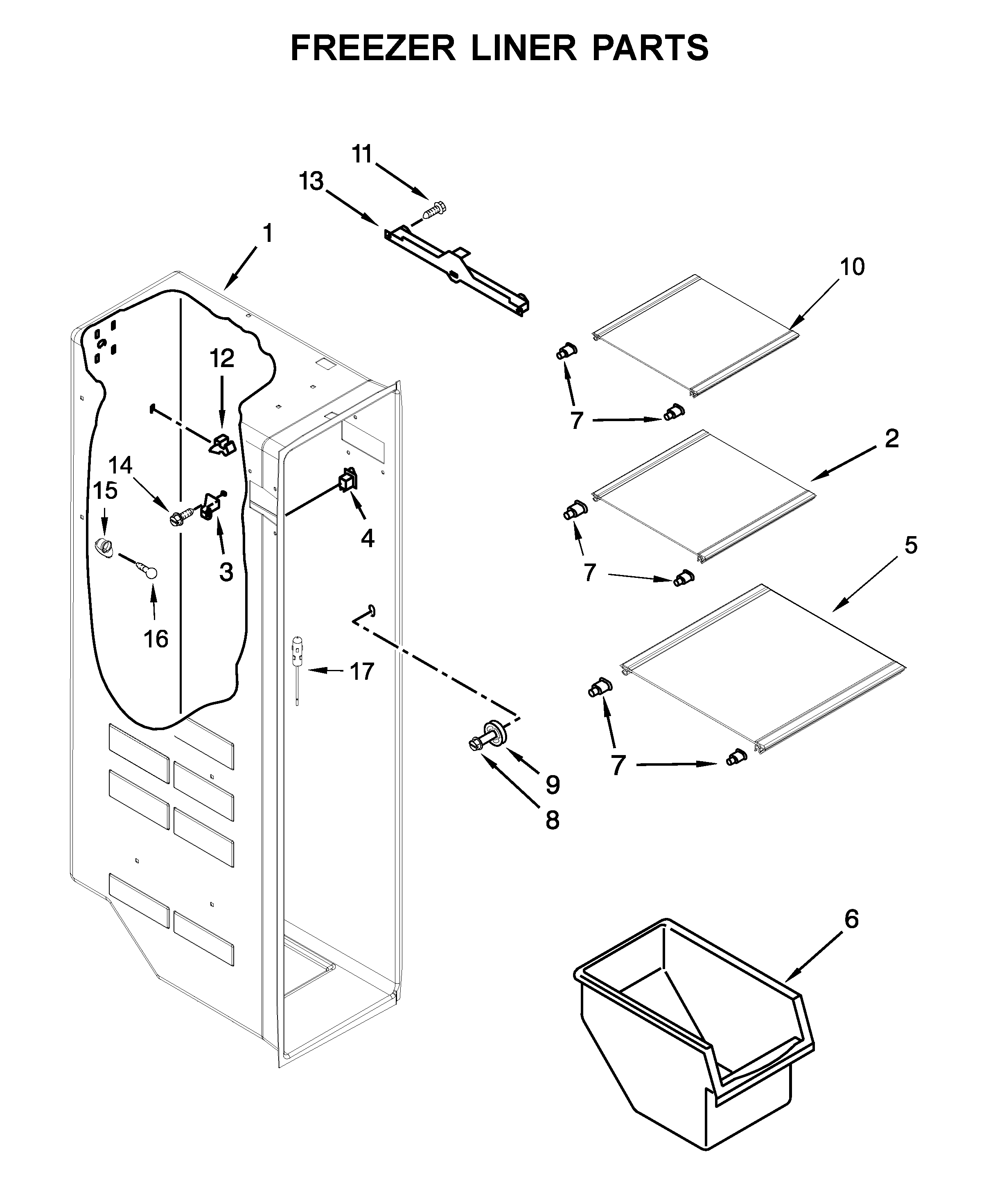 Whirlpool WRS325SDHW01 freezer liner parts diagram