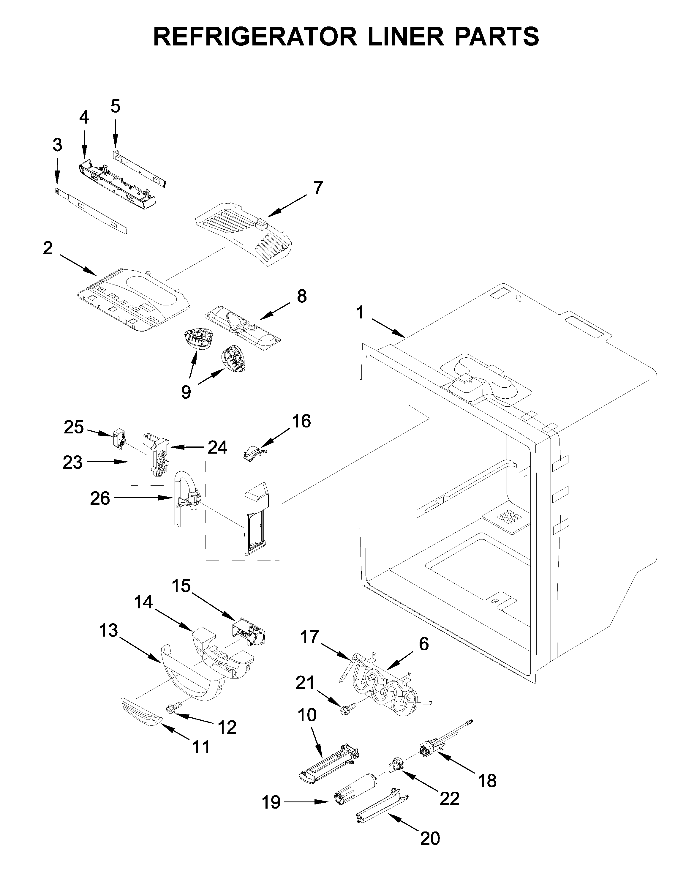 KitchenAid KRFC302EPA02 refrigerator liner parts diagram