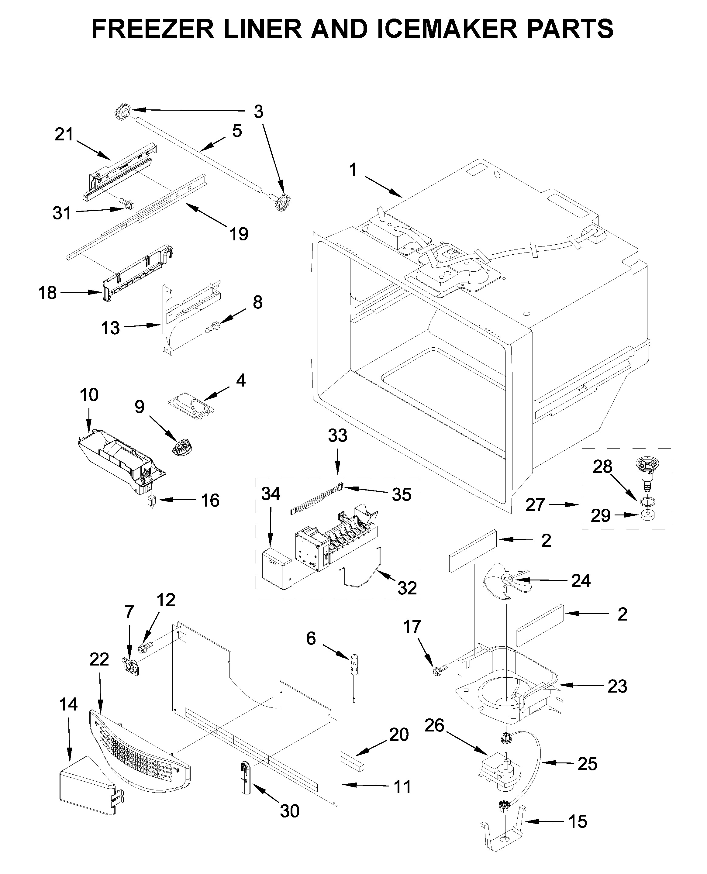 KitchenAid KRFC302EPA02 freezer liner and icemaker parts diagram