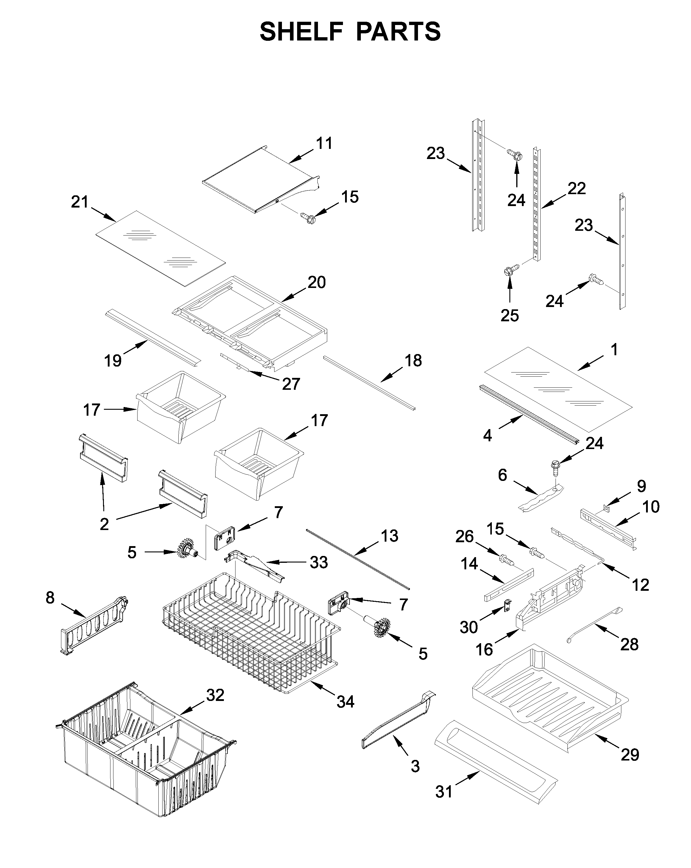 Whirlpool WRF540CWHV01 shelf parts diagram