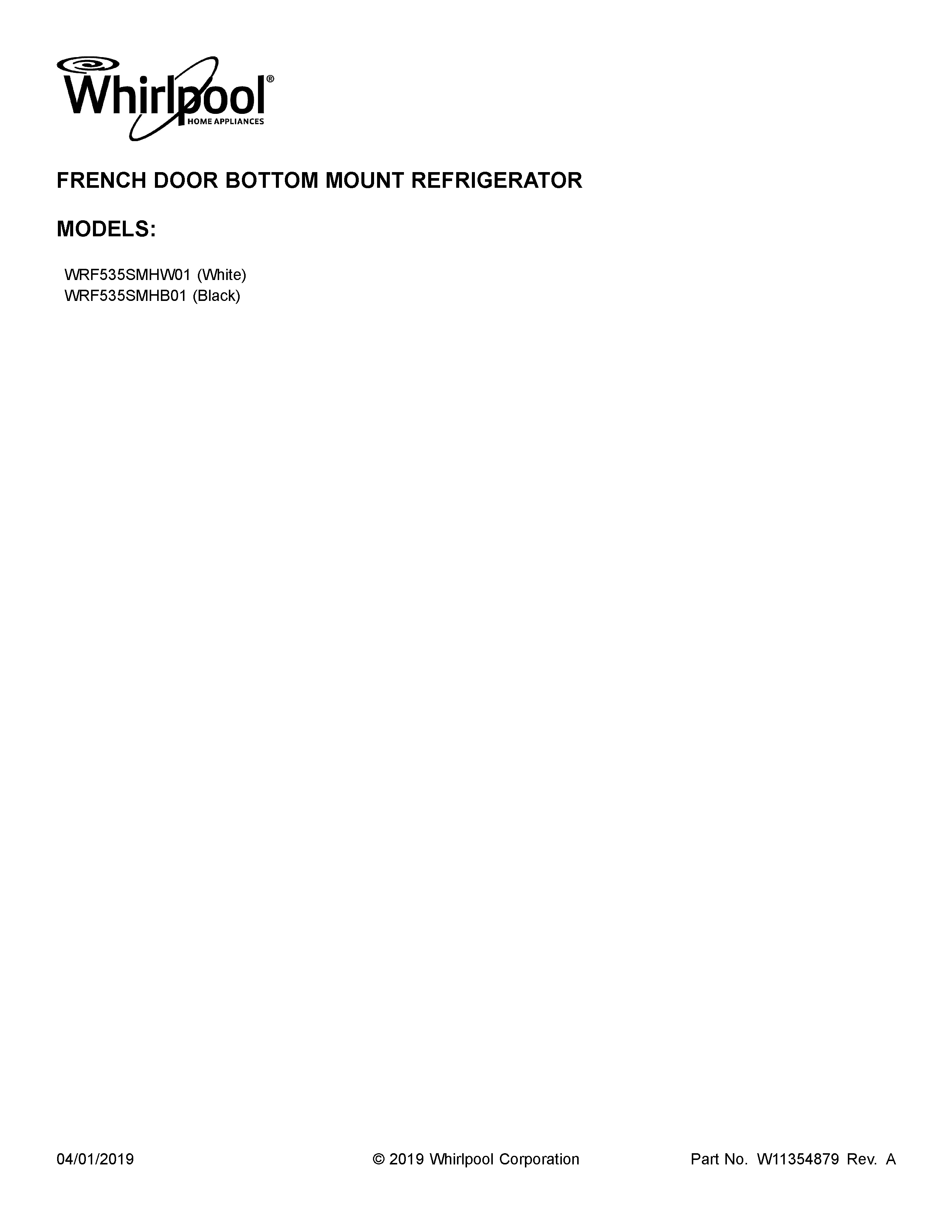 Whirlpool WRF535SMHB01 cover sheet diagram