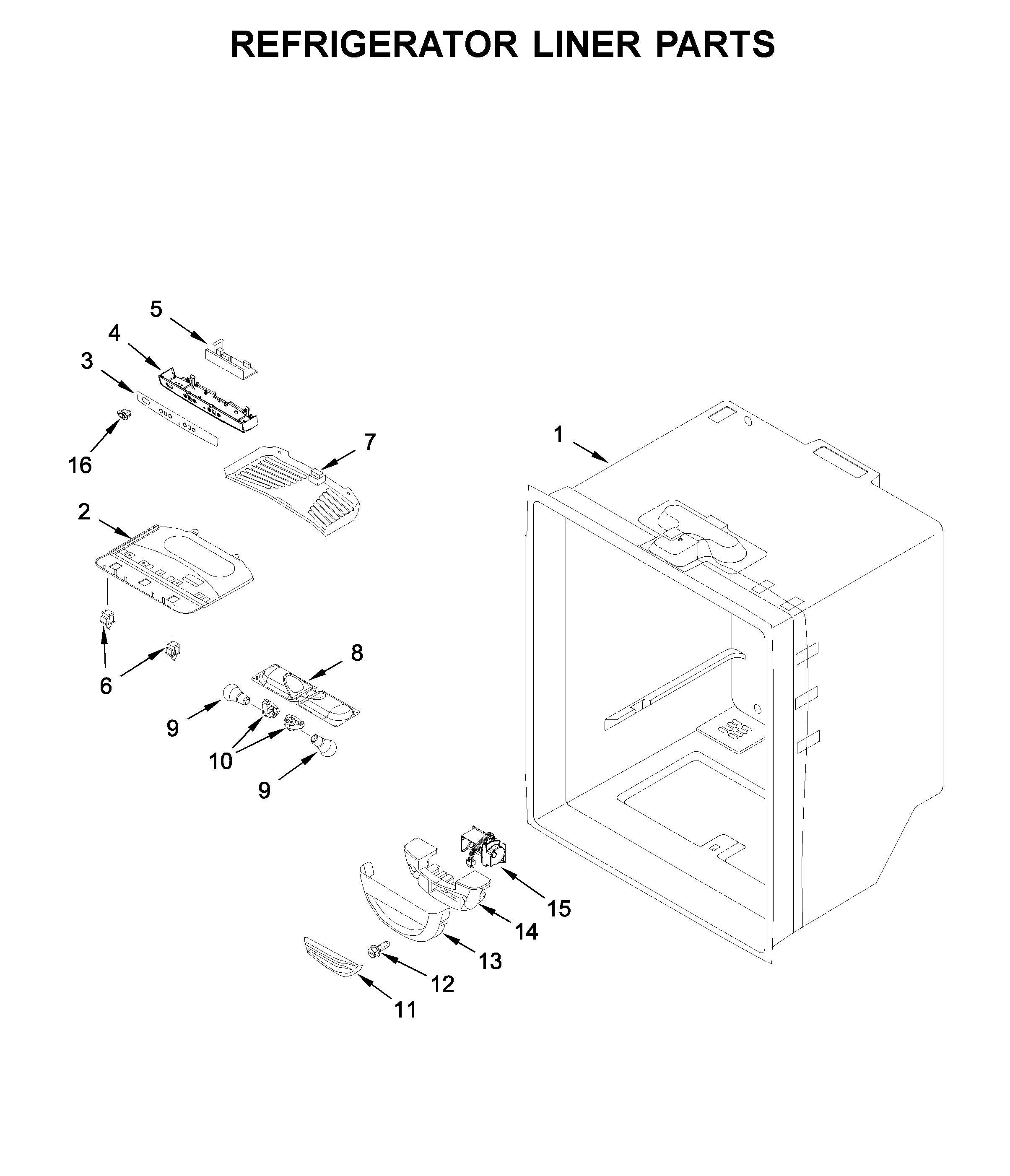 Whirlpool WRF535SMHB01 refrigerator liner parts diagram
