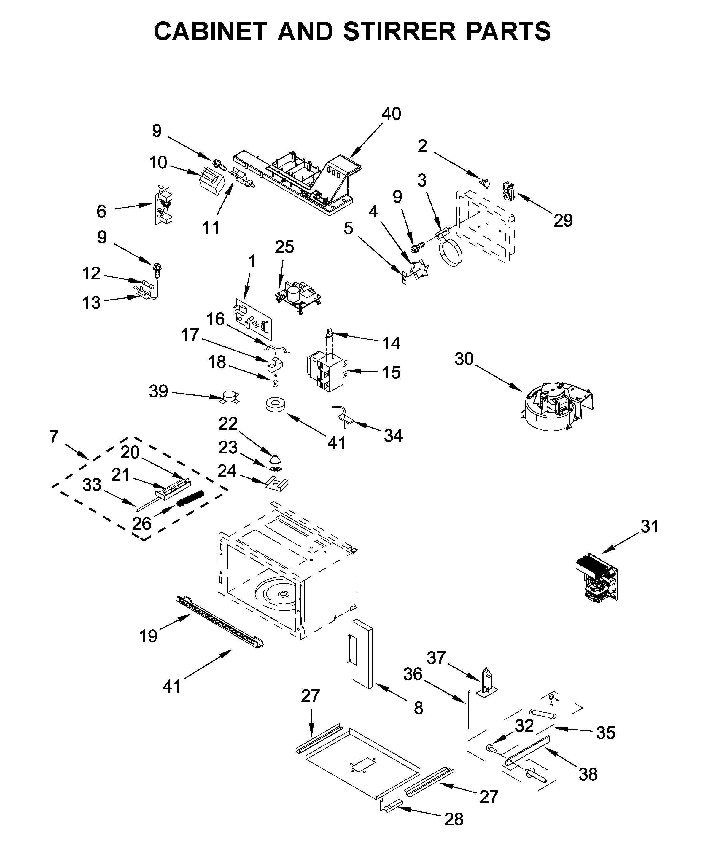 KitchenAid KMBP100ESS02 cabinet and stirrer parts diagram