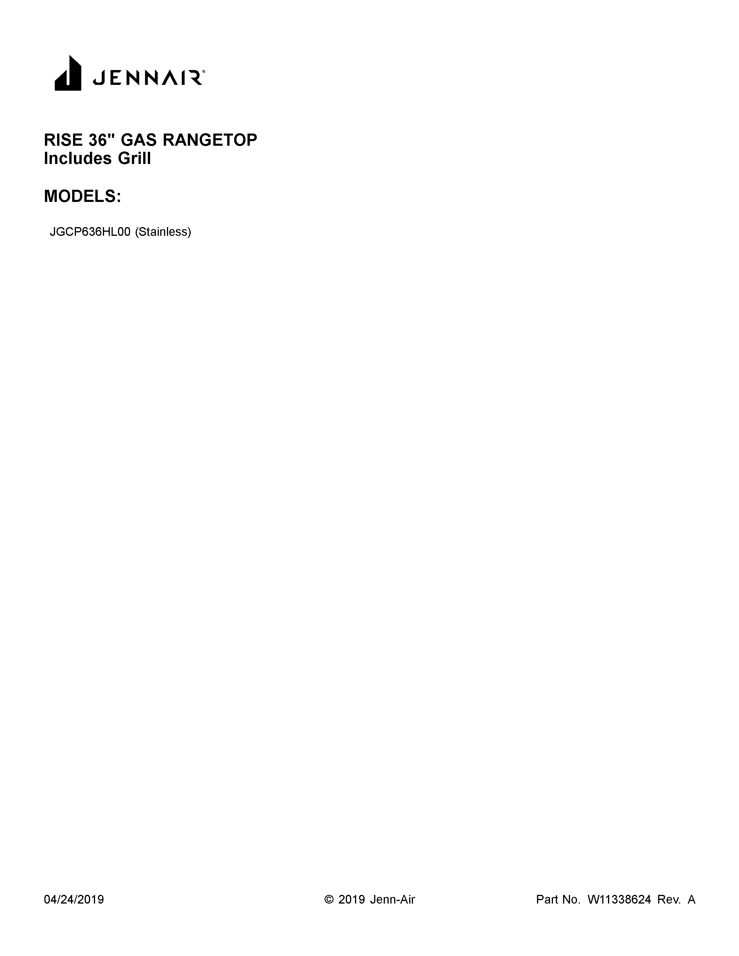 Jenn-Air JGCP636HL00 cover sheet diagram