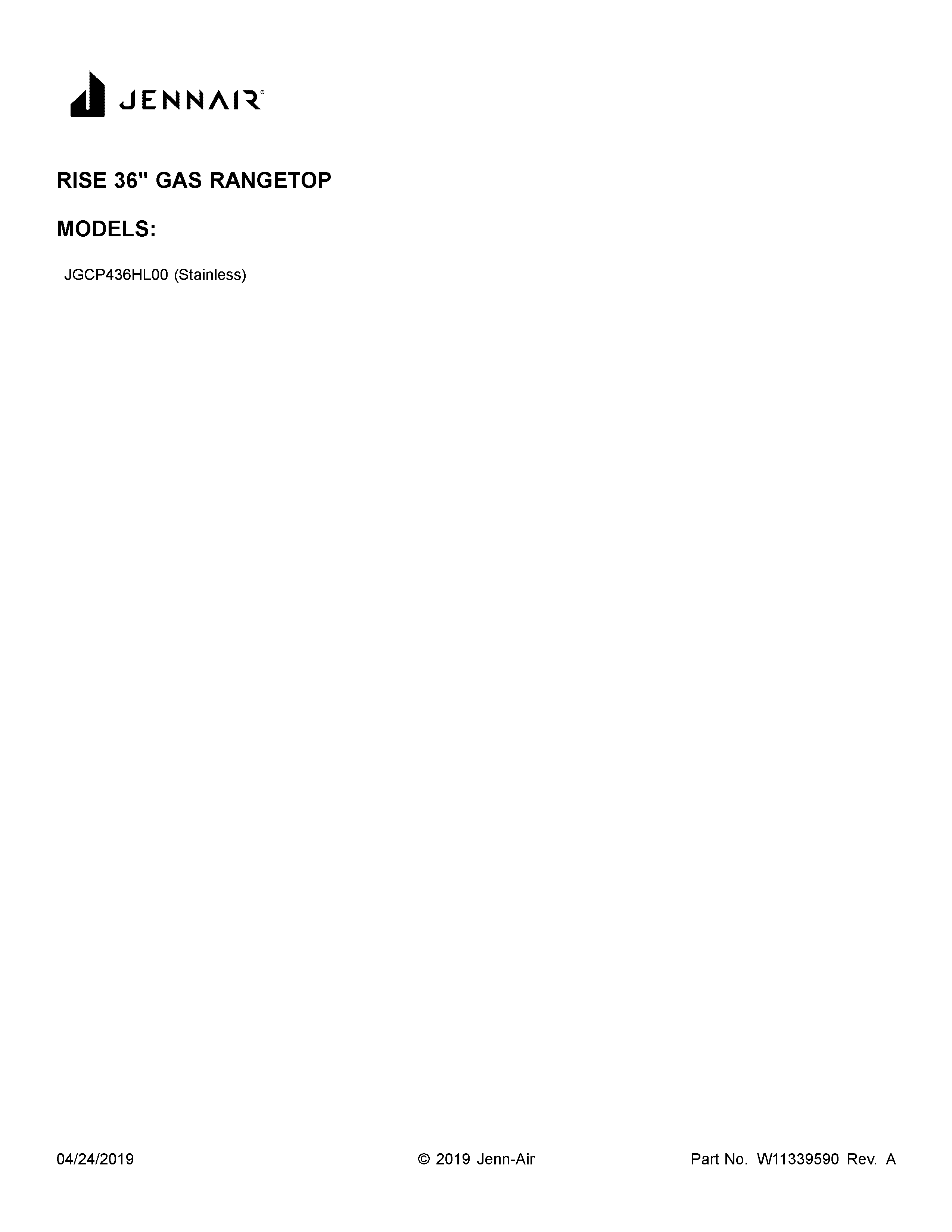 Jenn-Air JGCP436HL00 cover sheet diagram