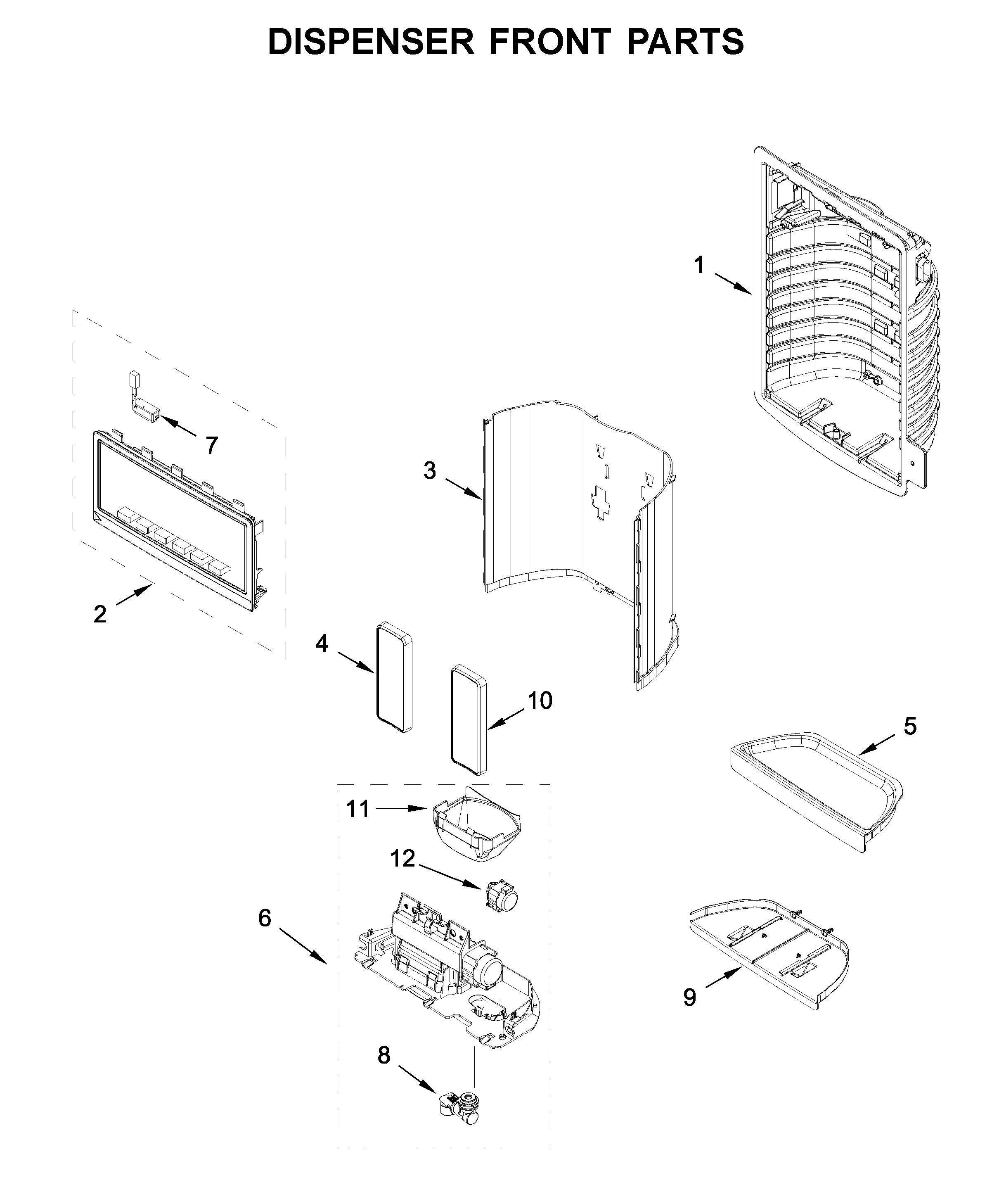 Maytag MFI2570FEW02 dispenser front parts diagram
