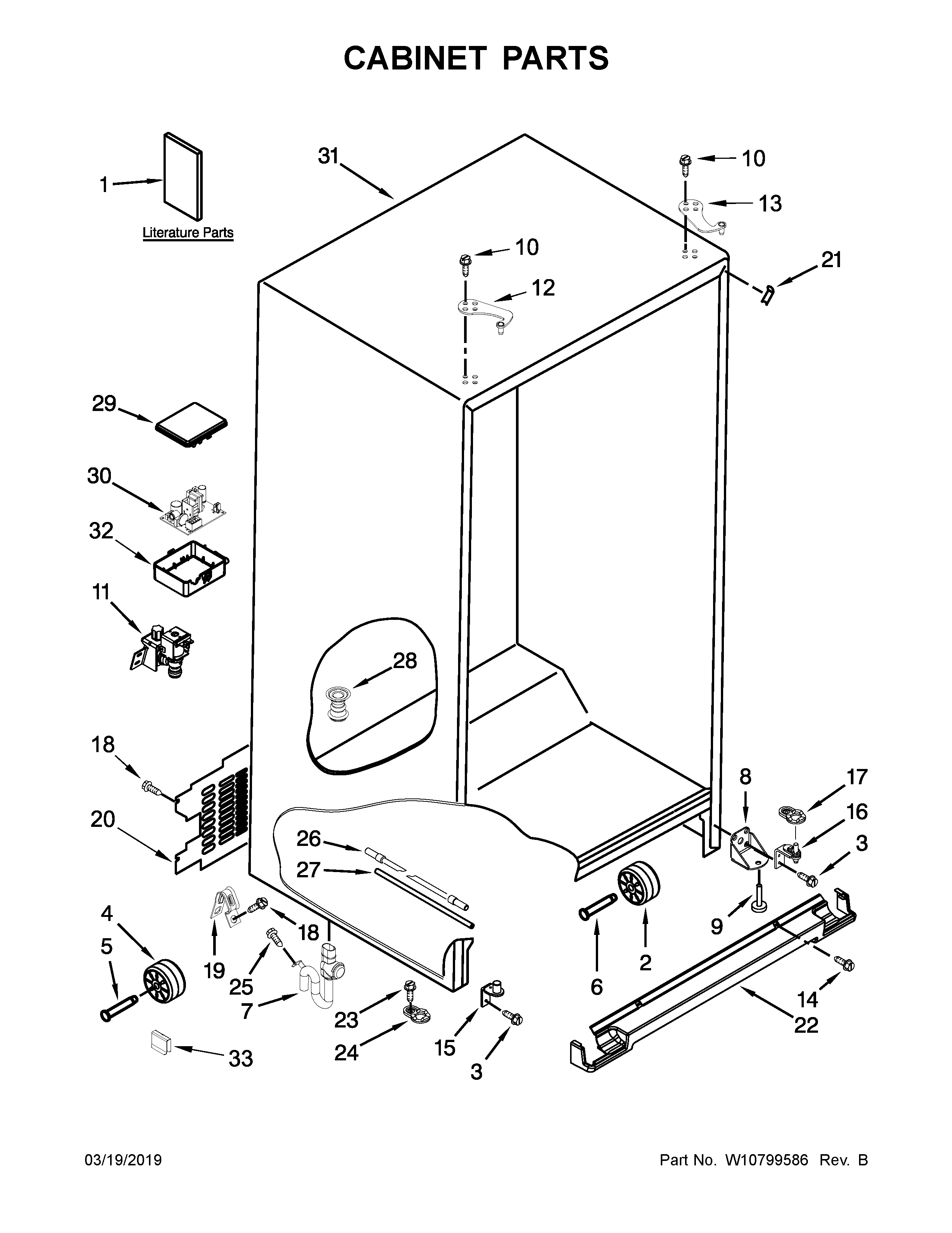 Whirlpool WRS576FIDW01 cabinet parts diagram