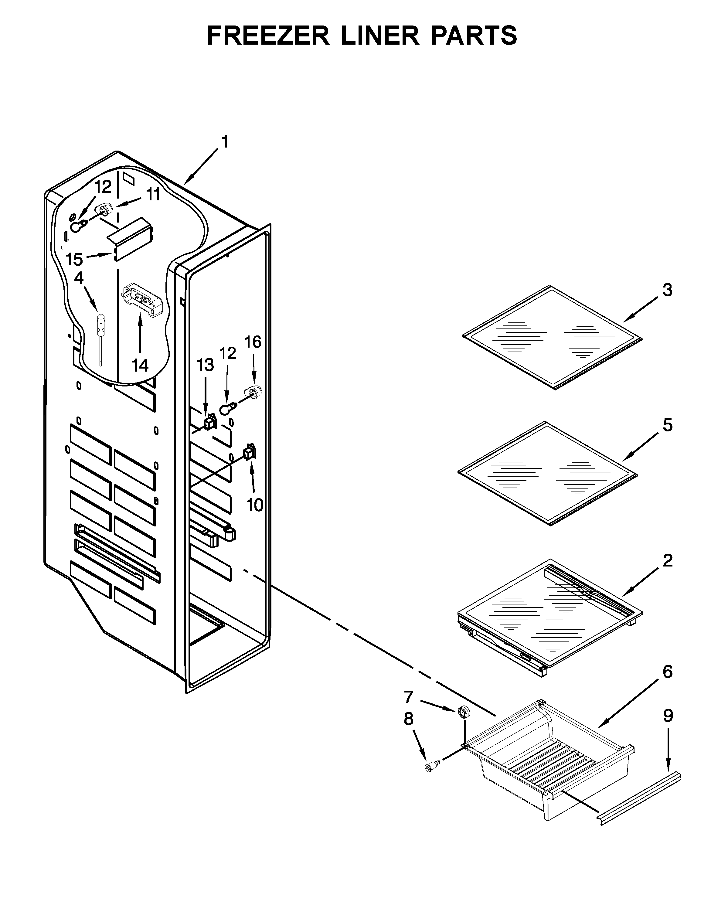Whirlpool WRS576FIDW01 freezer liner parts diagram
