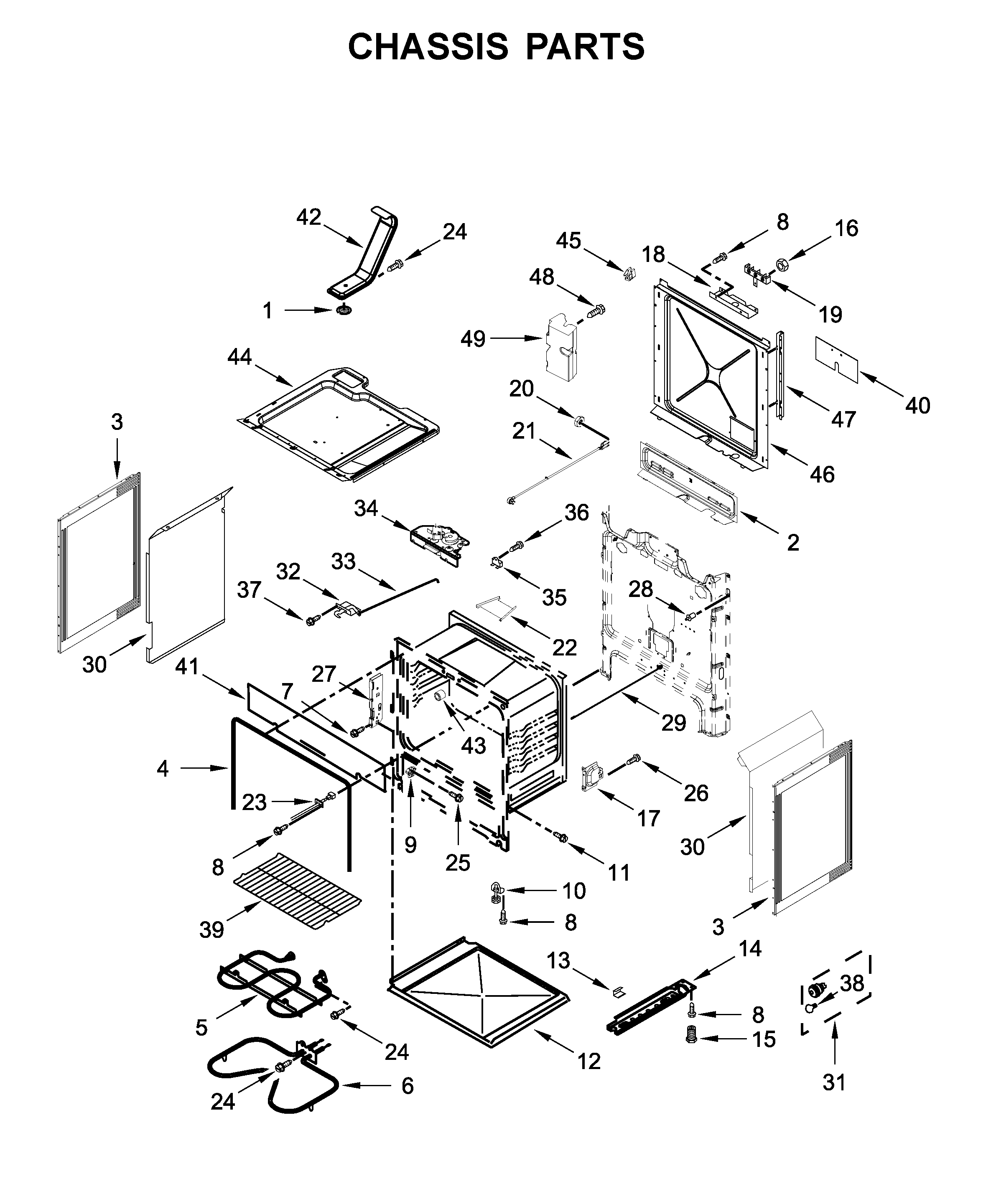 Whirlpool YWEE510S0FV2 chassis parts diagram