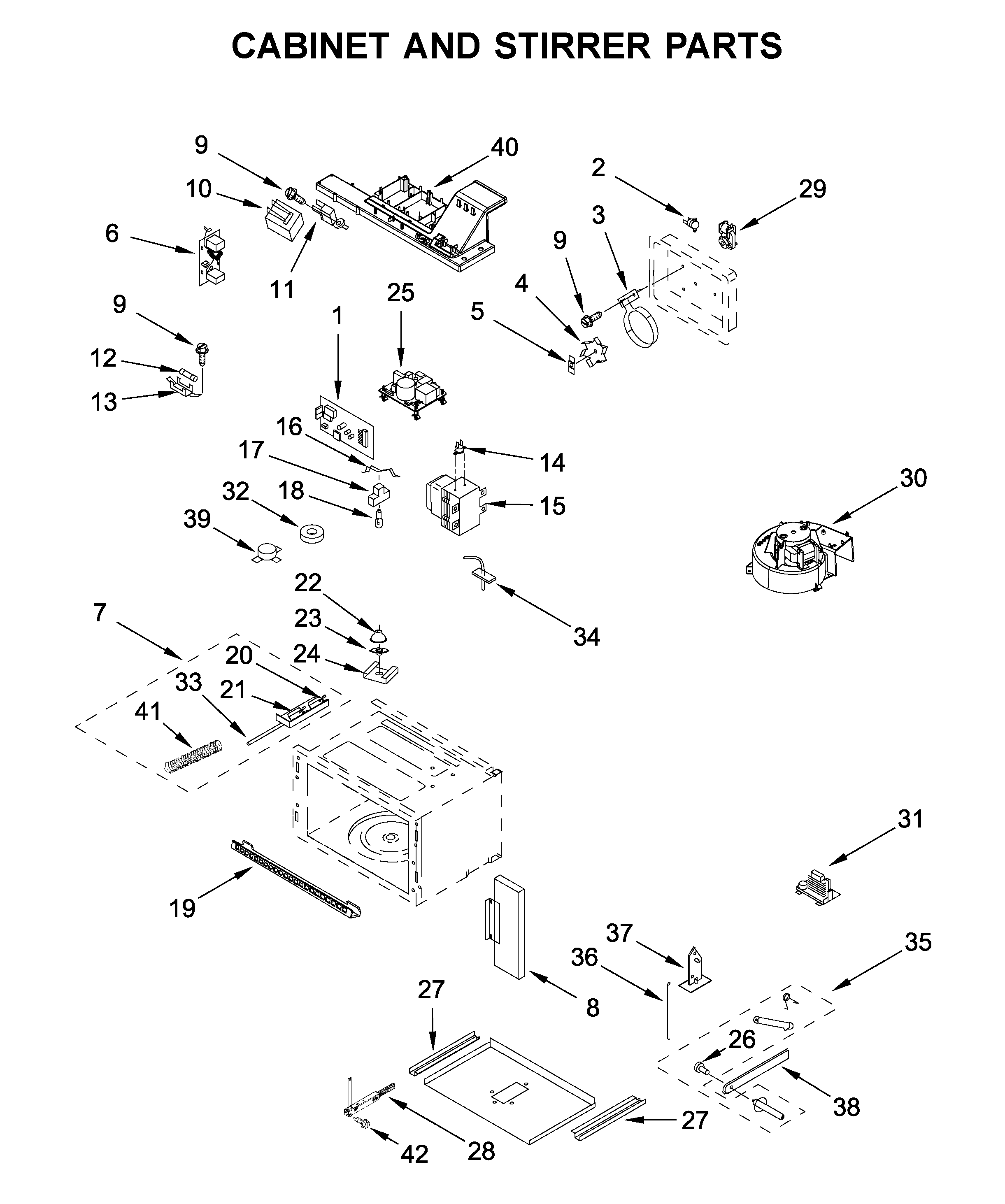 Jenn-Air JMC2427IM01 cabinet and stirrer parts diagram