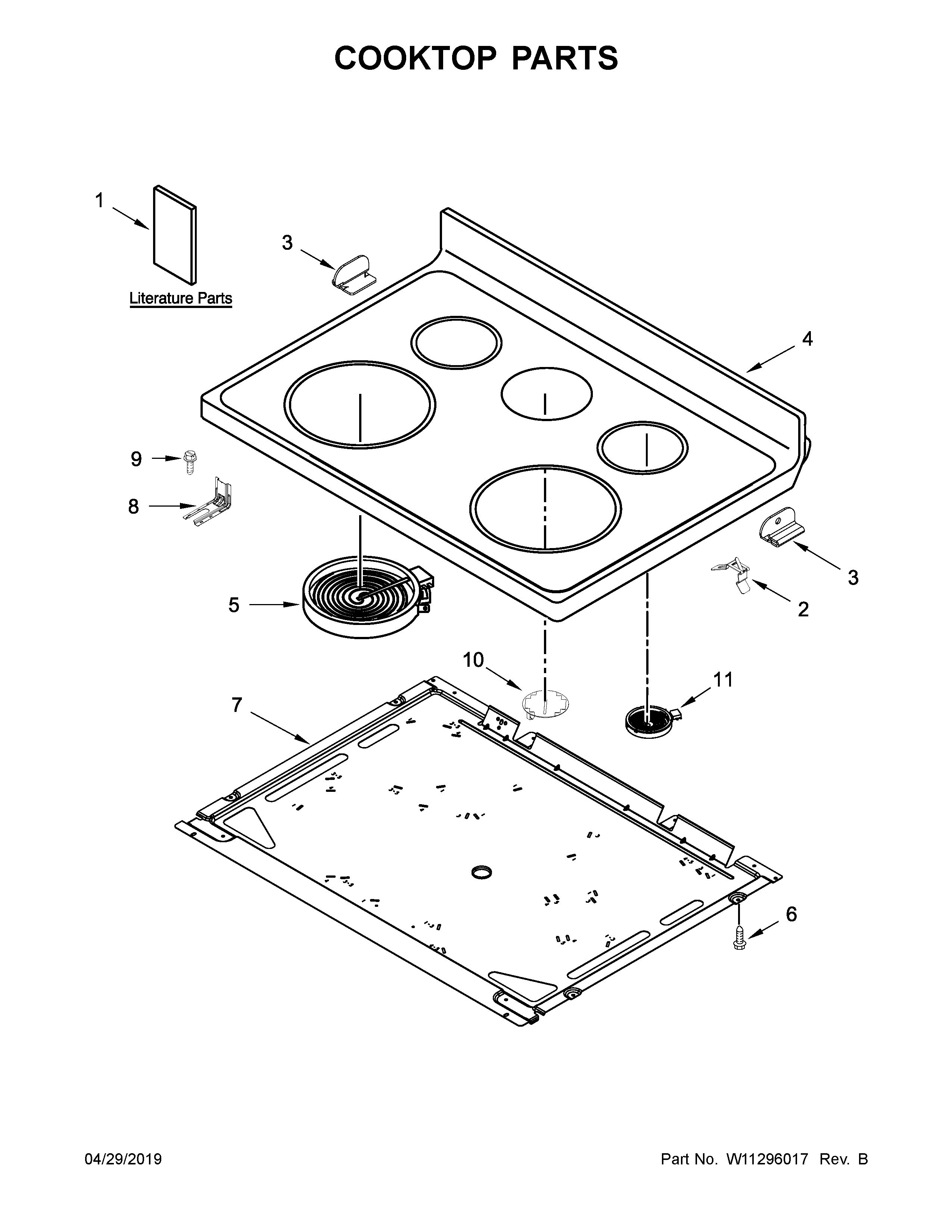Whirlpool WFE525S0HZ1 cooktop parts diagram