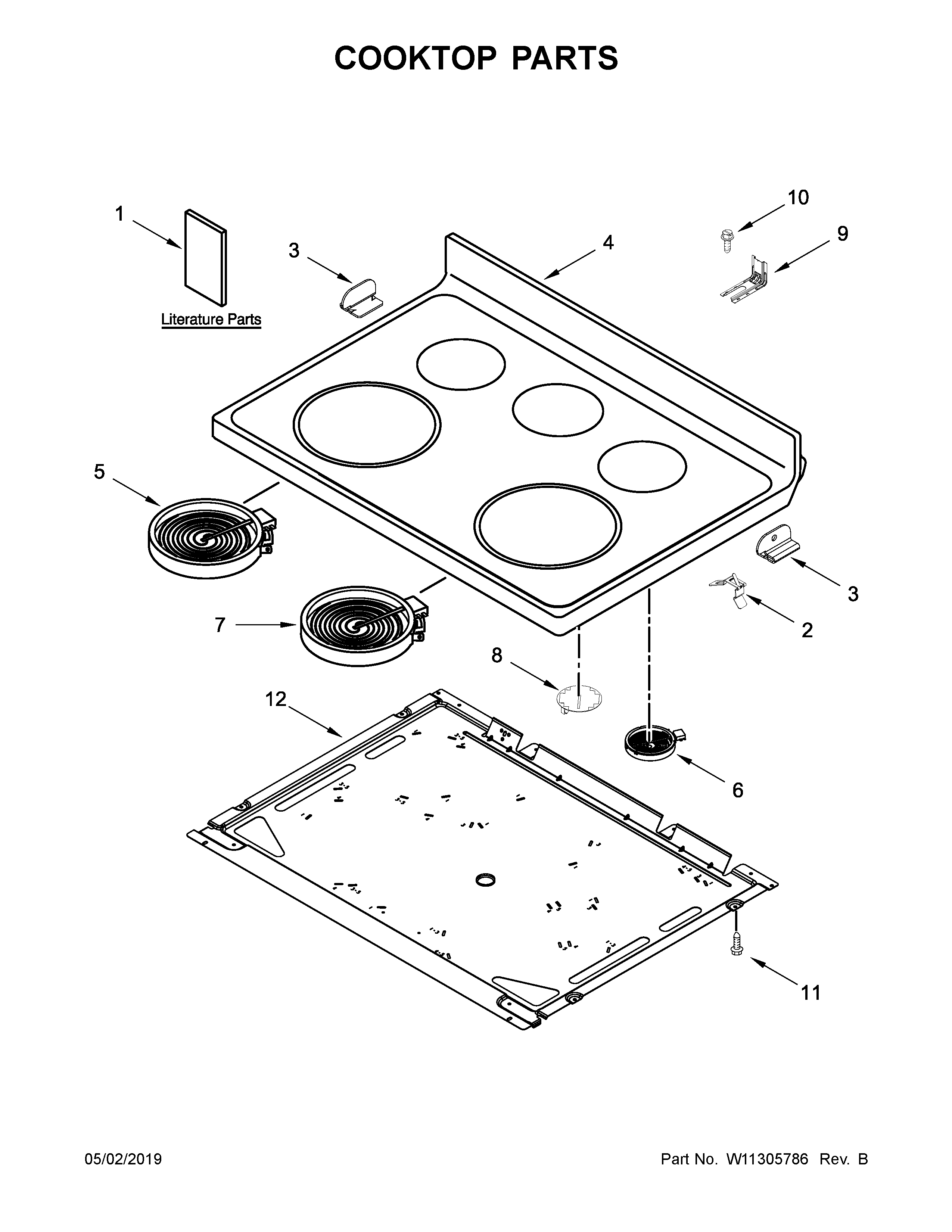 Whirlpool WFE505W0HS1 cooktop parts diagram