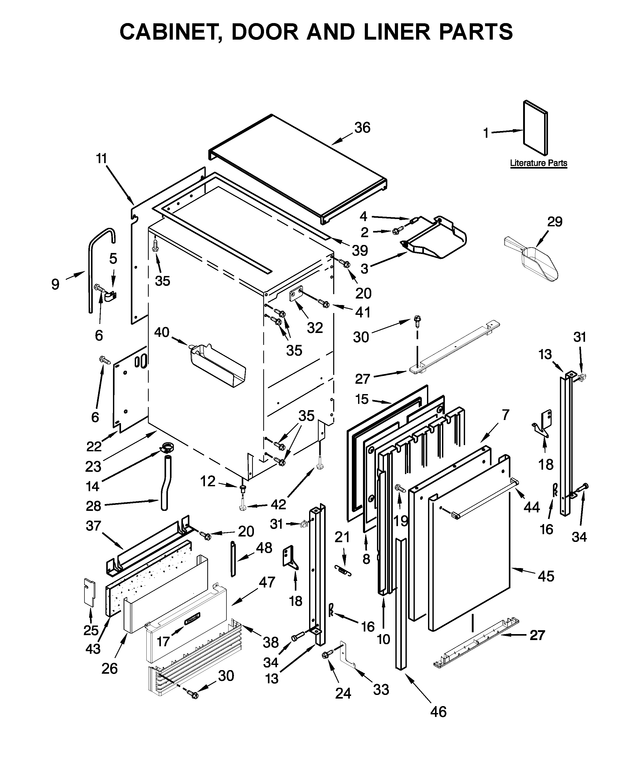 KitchenAid KUID508HPS00 cabinet, door and liner parts diagram