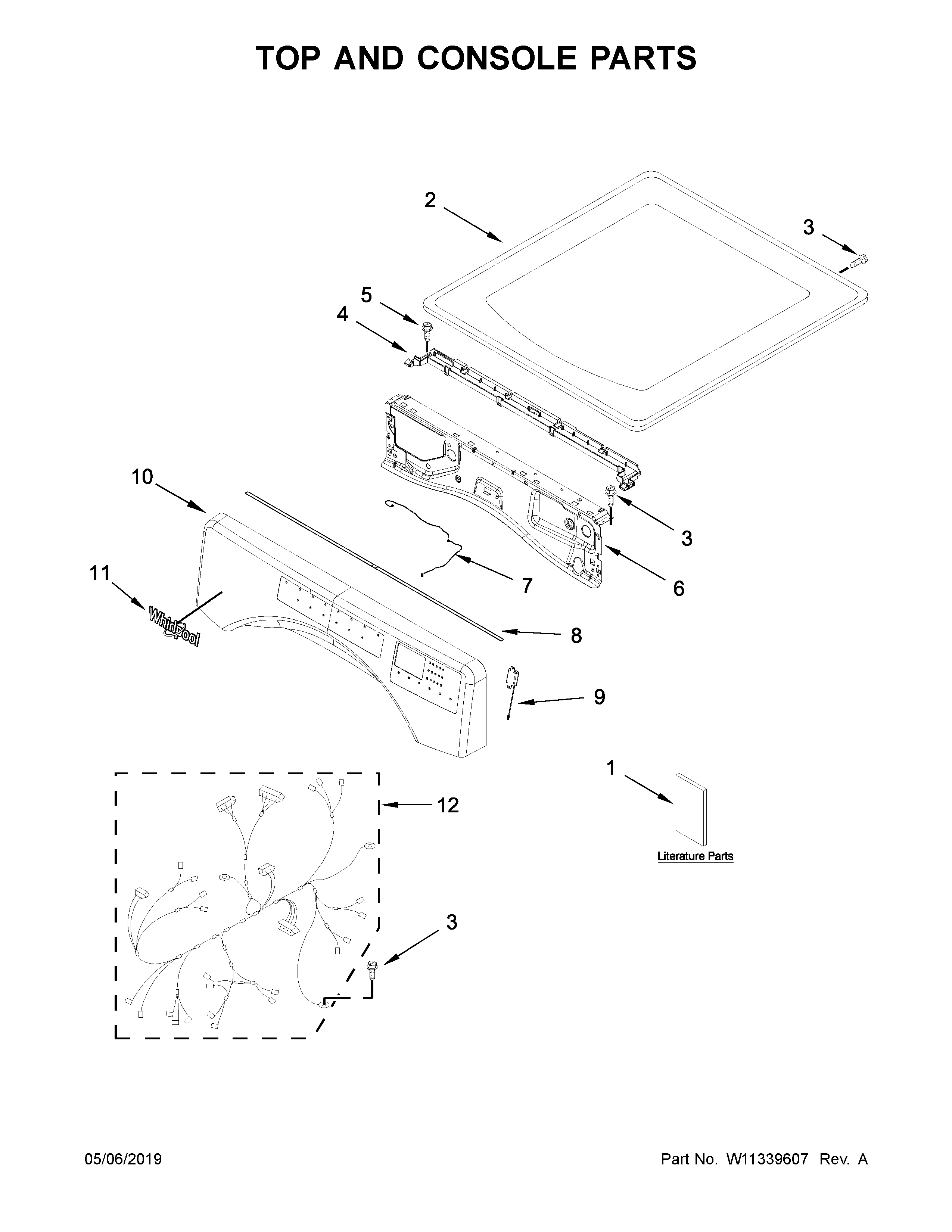Whirlpool WGD560LHW1 top and console parts diagram