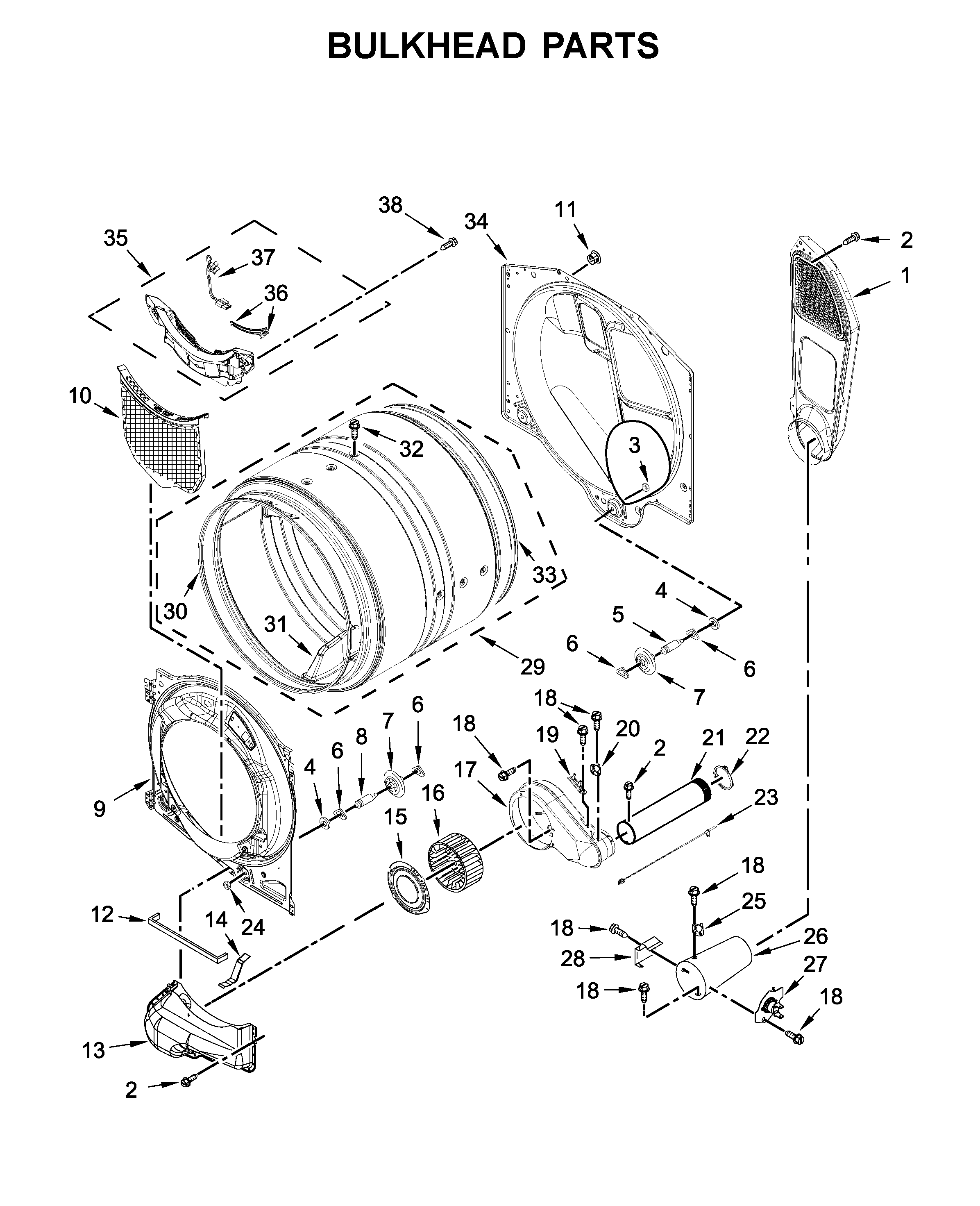 Whirlpool WGD560LHW1 bulkhead parts diagram