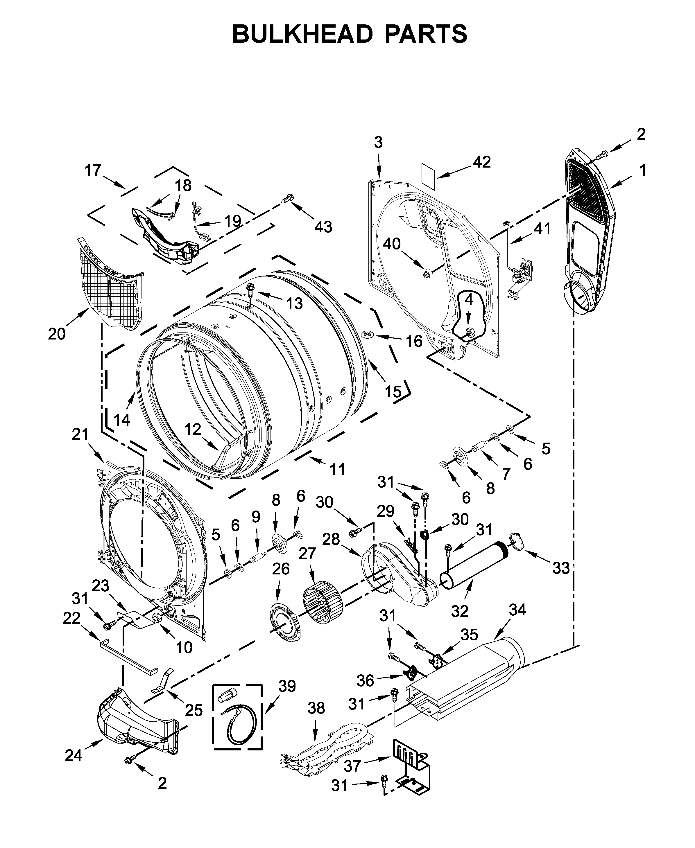 Whirlpool 7MWED6613HW1 bulkhead parts diagram