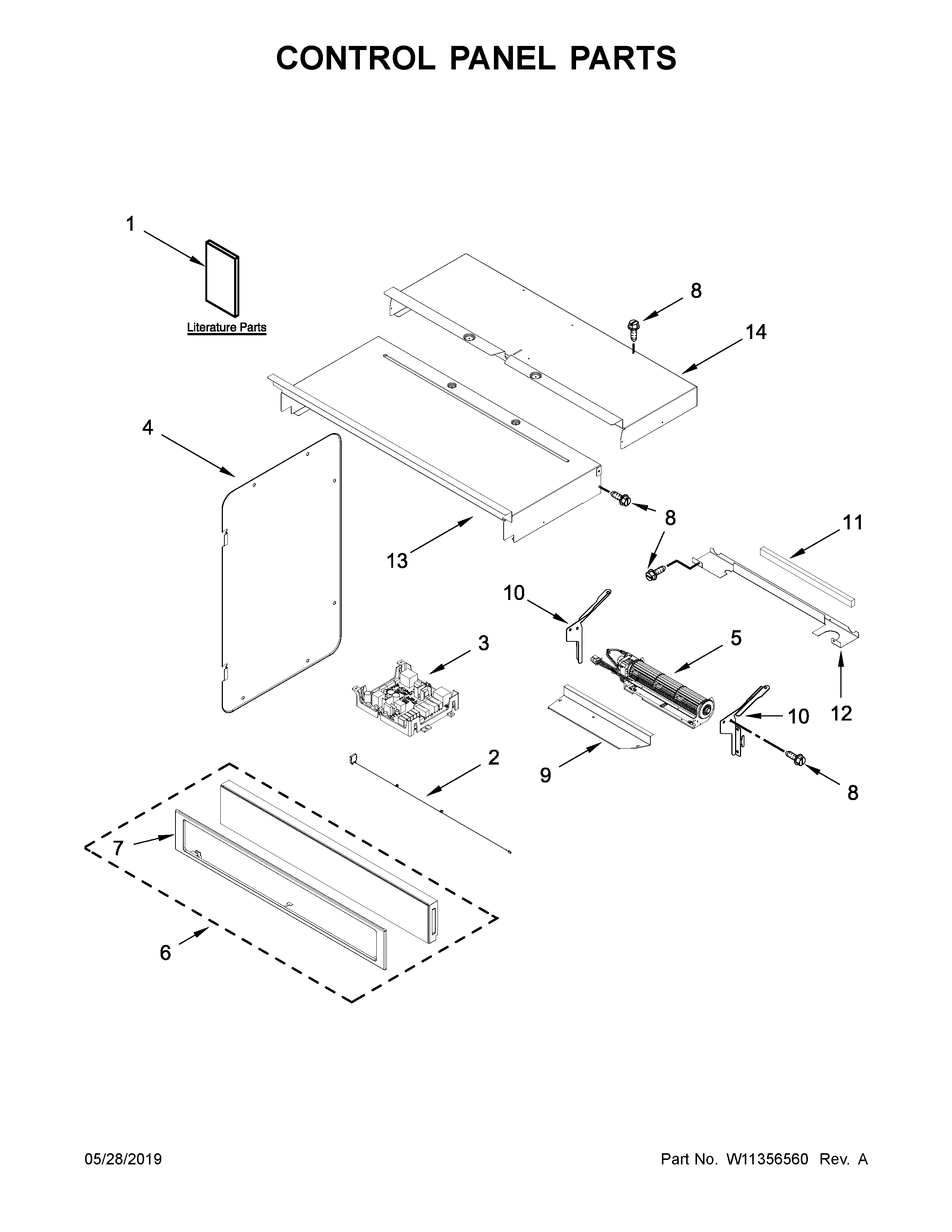 Whirlpool WOC75EC7HS02 control panel parts diagram