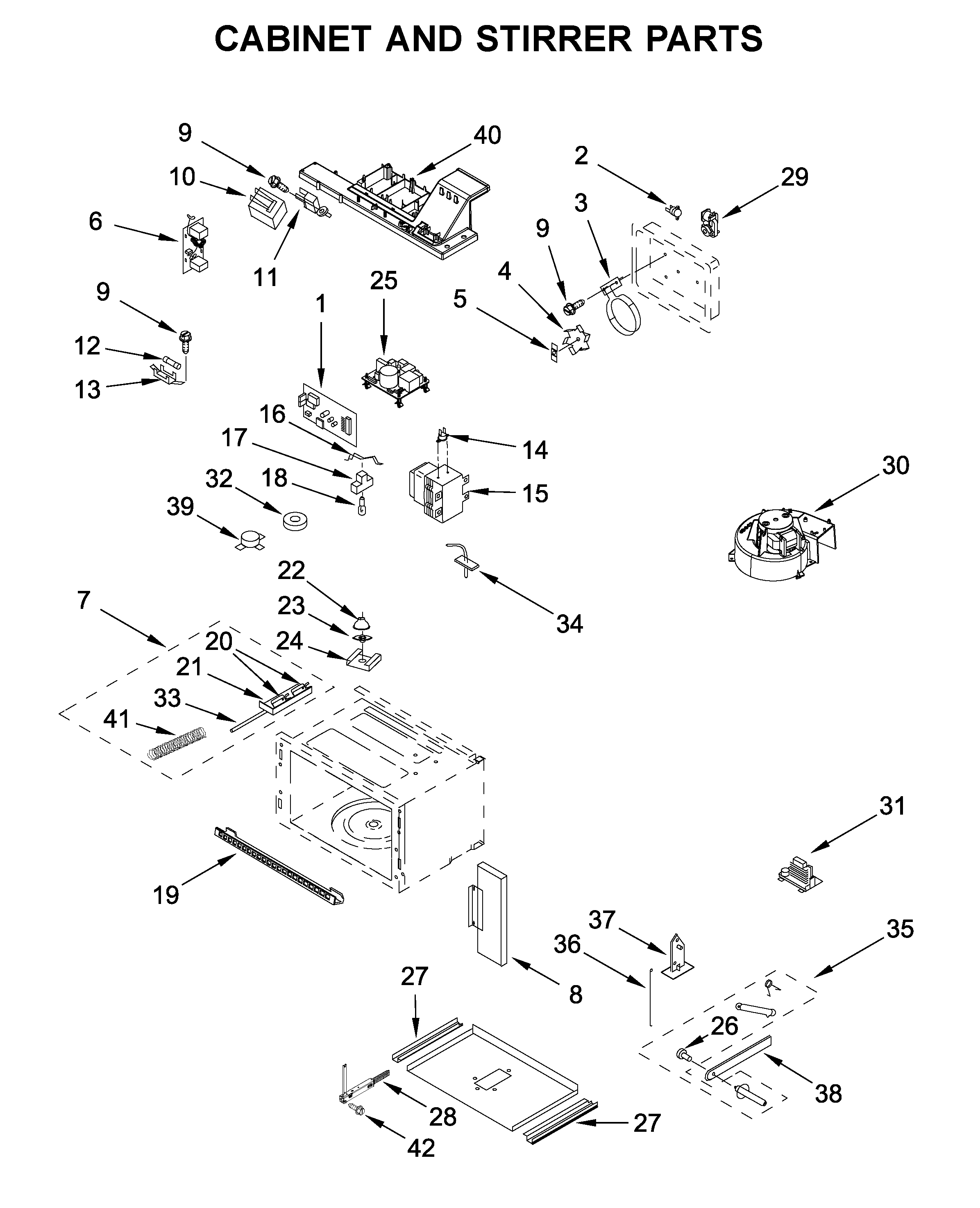 Jenn-Air JMC2427IL02 cabinet and stirrer parts diagram