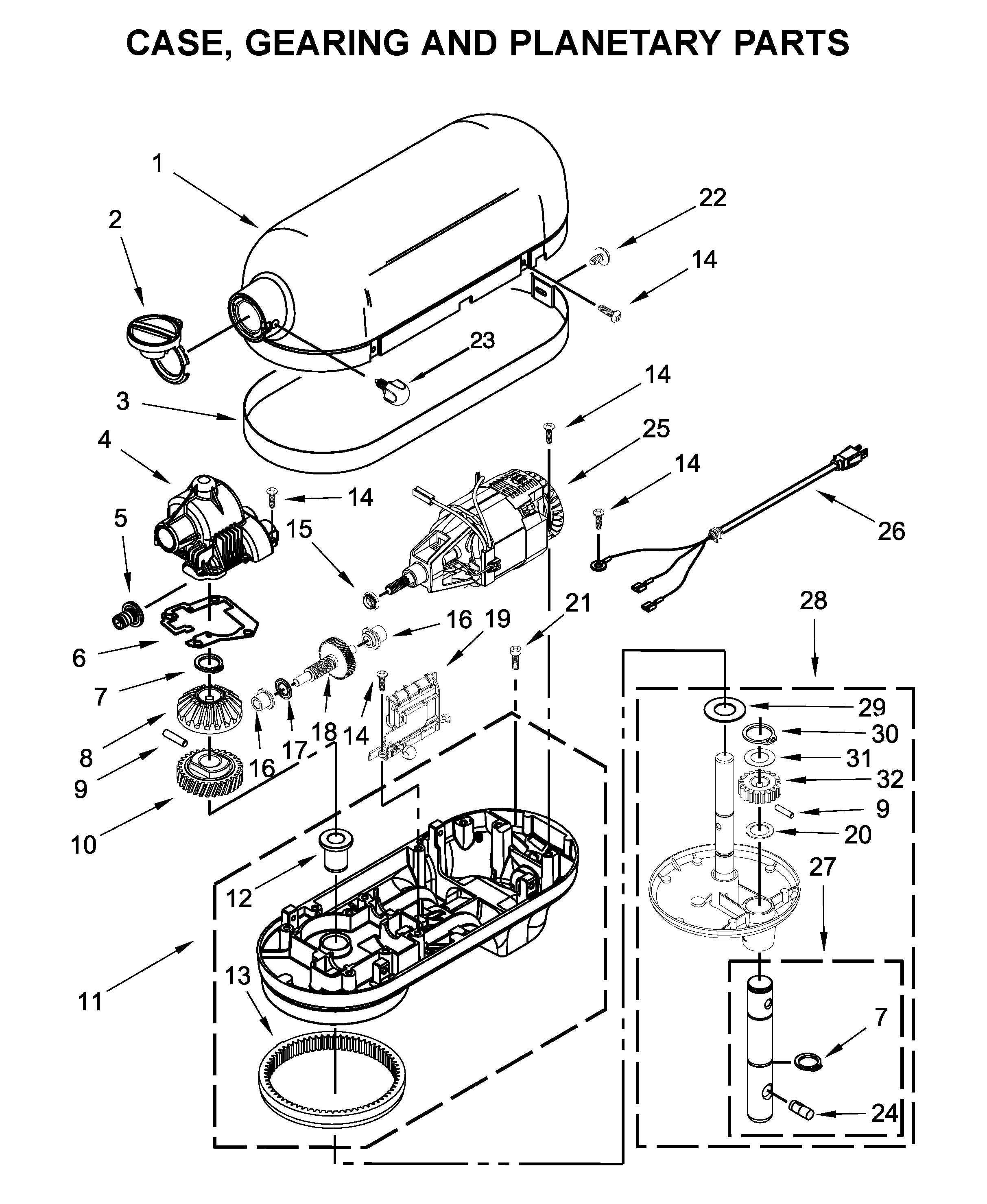 KitchenAid KG25H0XCE5 case, gearing and planetary parts diagram
