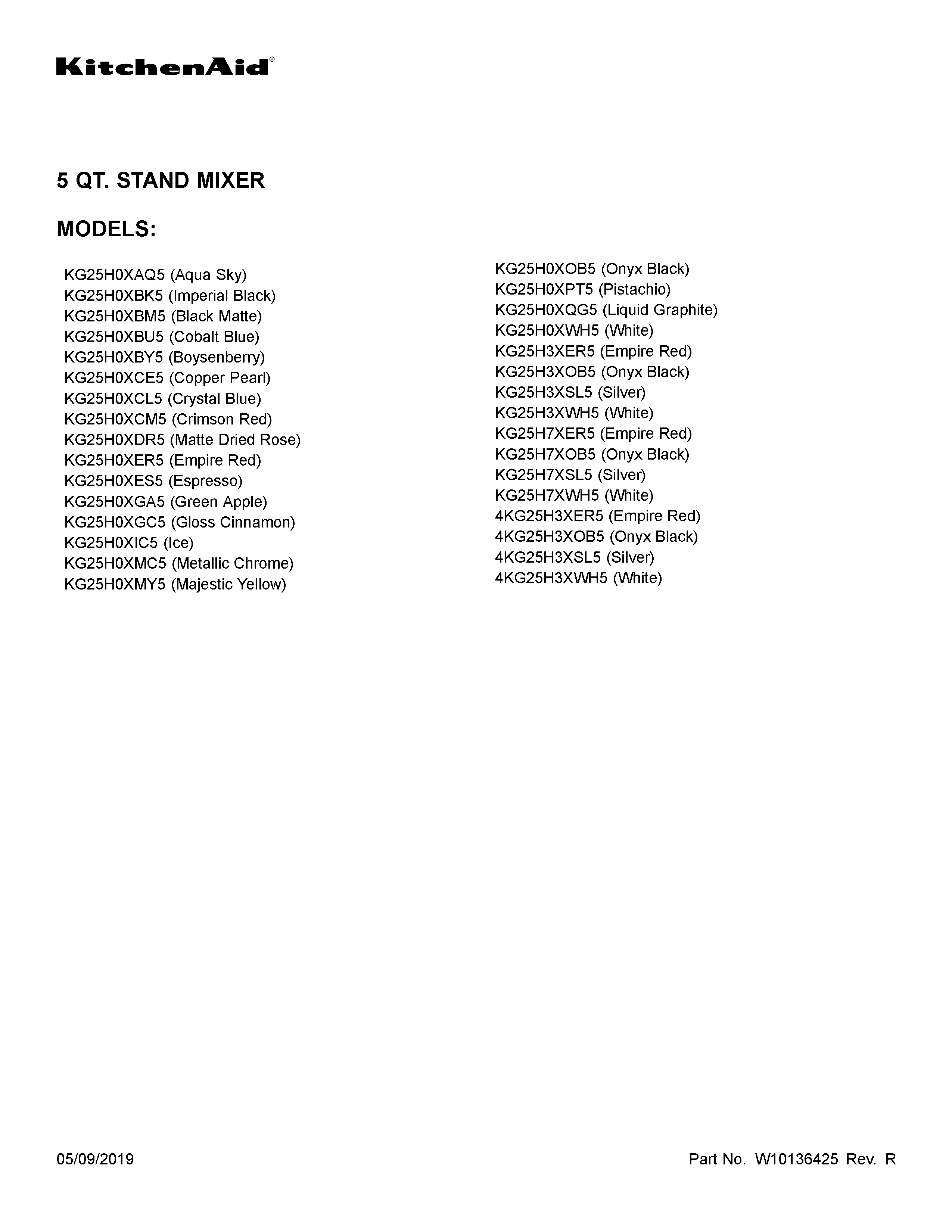 KitchenAid 4KG25H3XWH5 cover sheet diagram