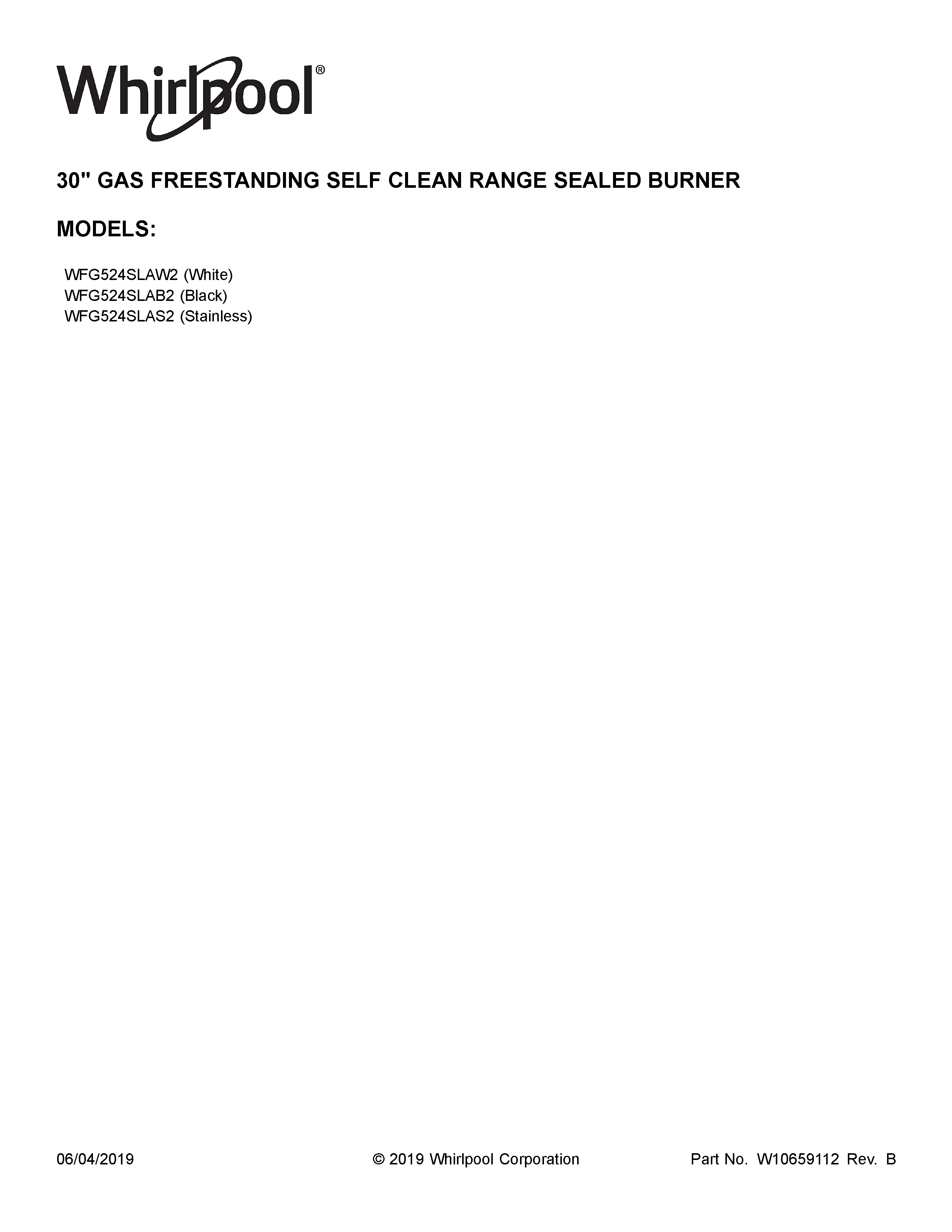 Whirlpool WFG524SLAS2 cover sheet diagram