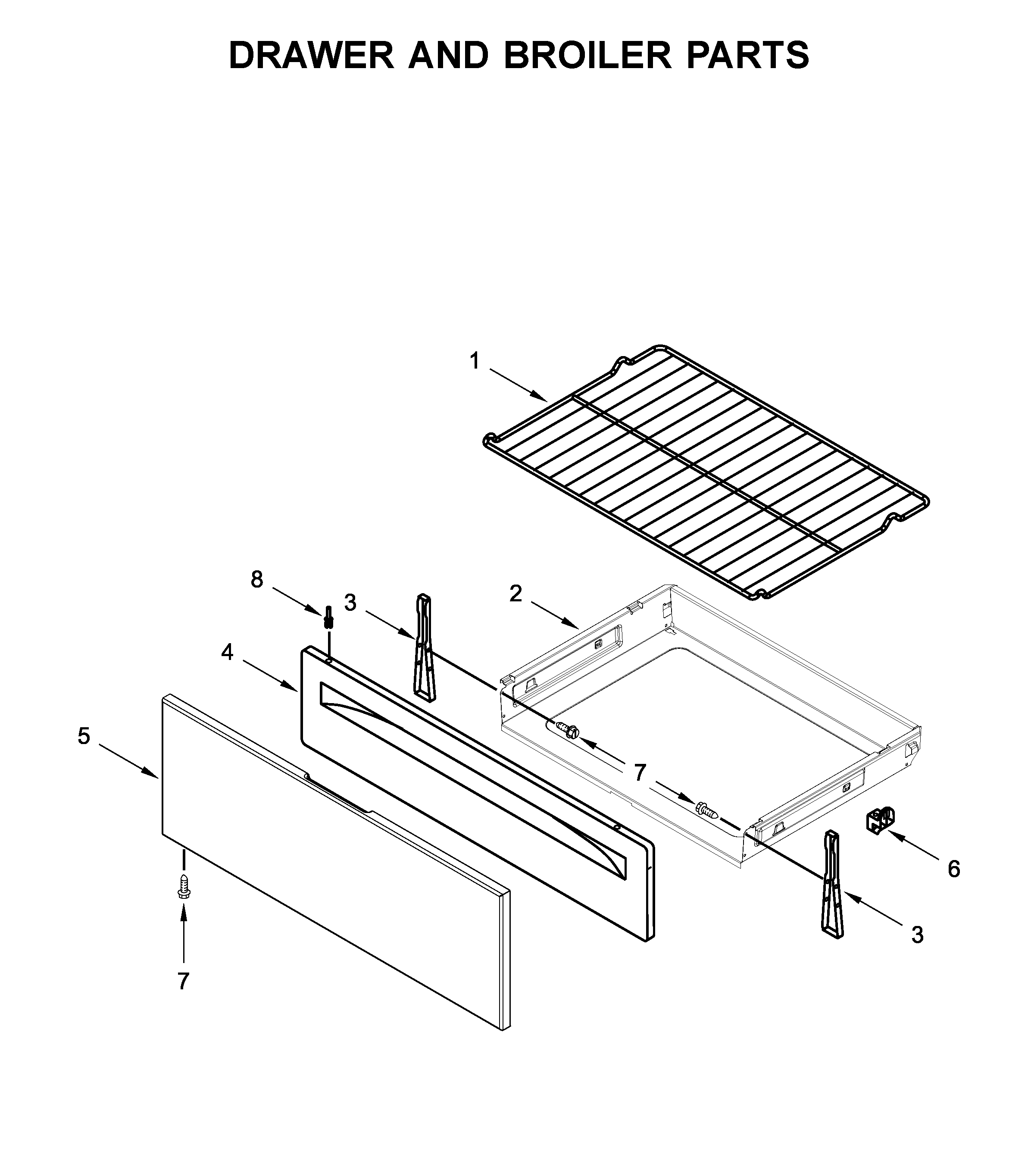 Whirlpool WFG524SLAS2 drawer and broiler parts diagram