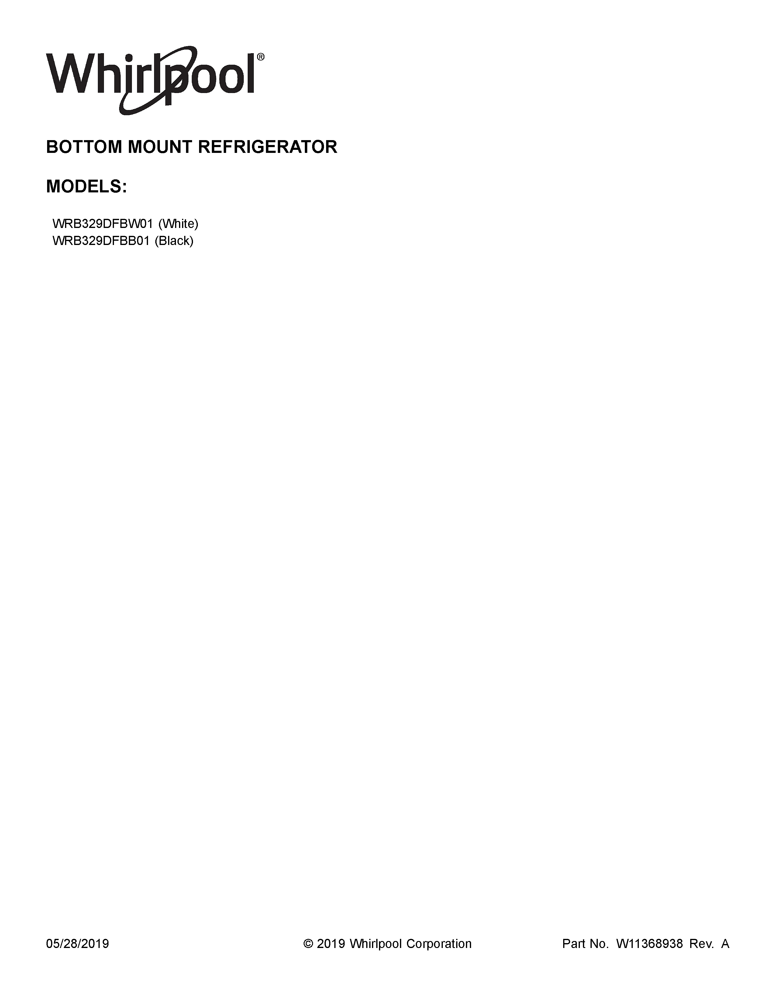 Whirlpool WRB329DFBW01 cover sheet diagram