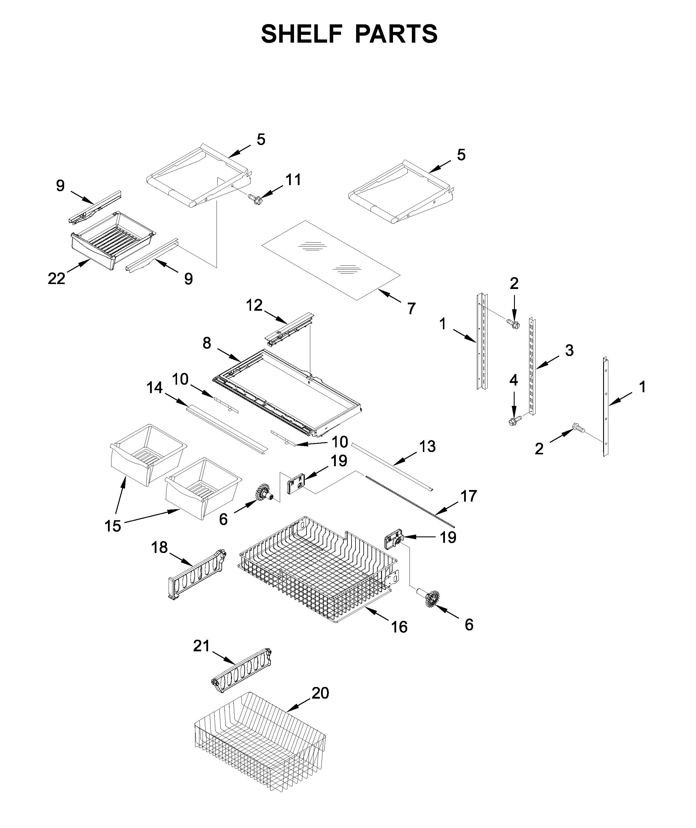 Whirlpool WRB329DFBW01 shelf parts diagram