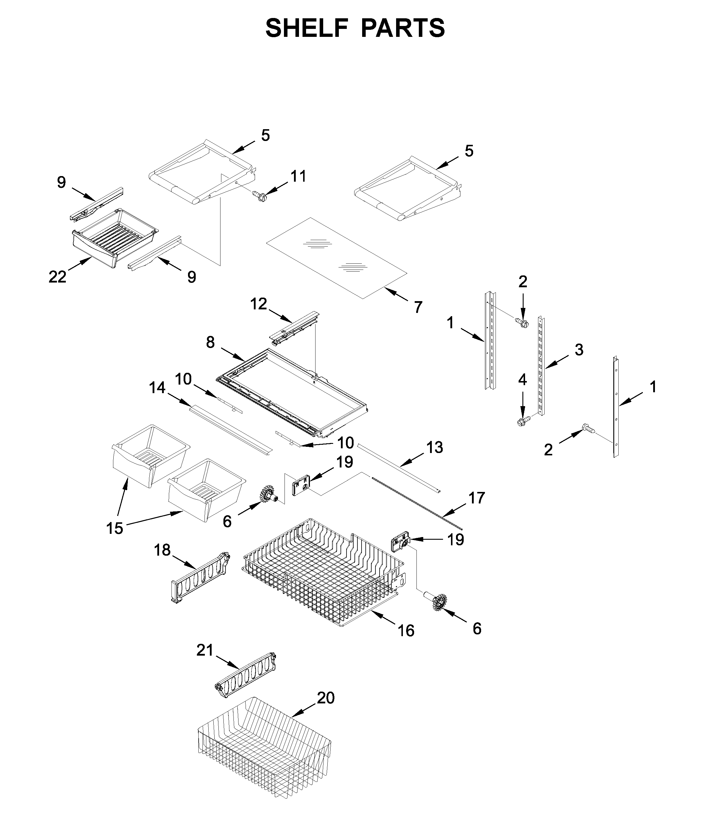 Whirlpool WRB329RFBM01 shelf parts diagram
