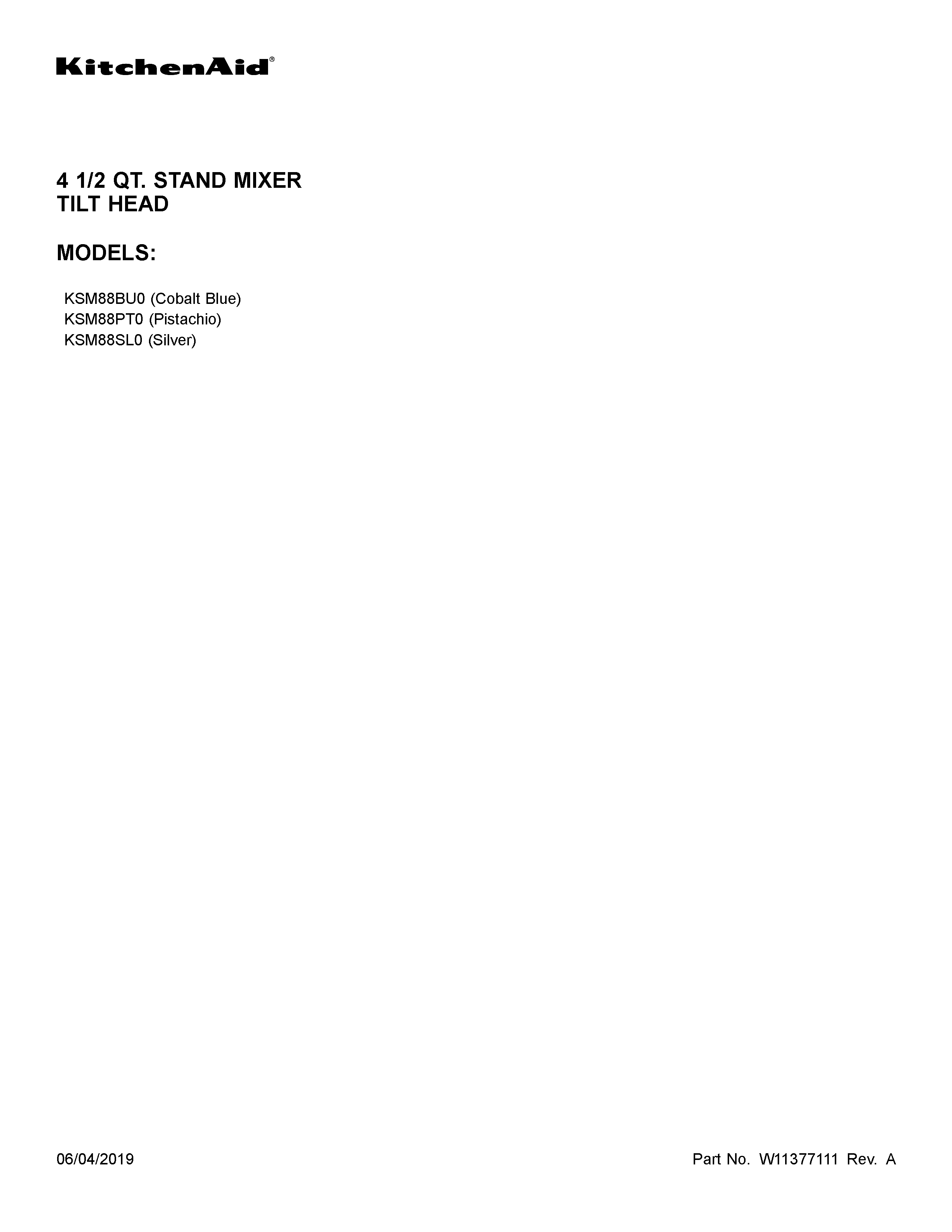 KitchenAid KSM88PT0 cover sheet diagram