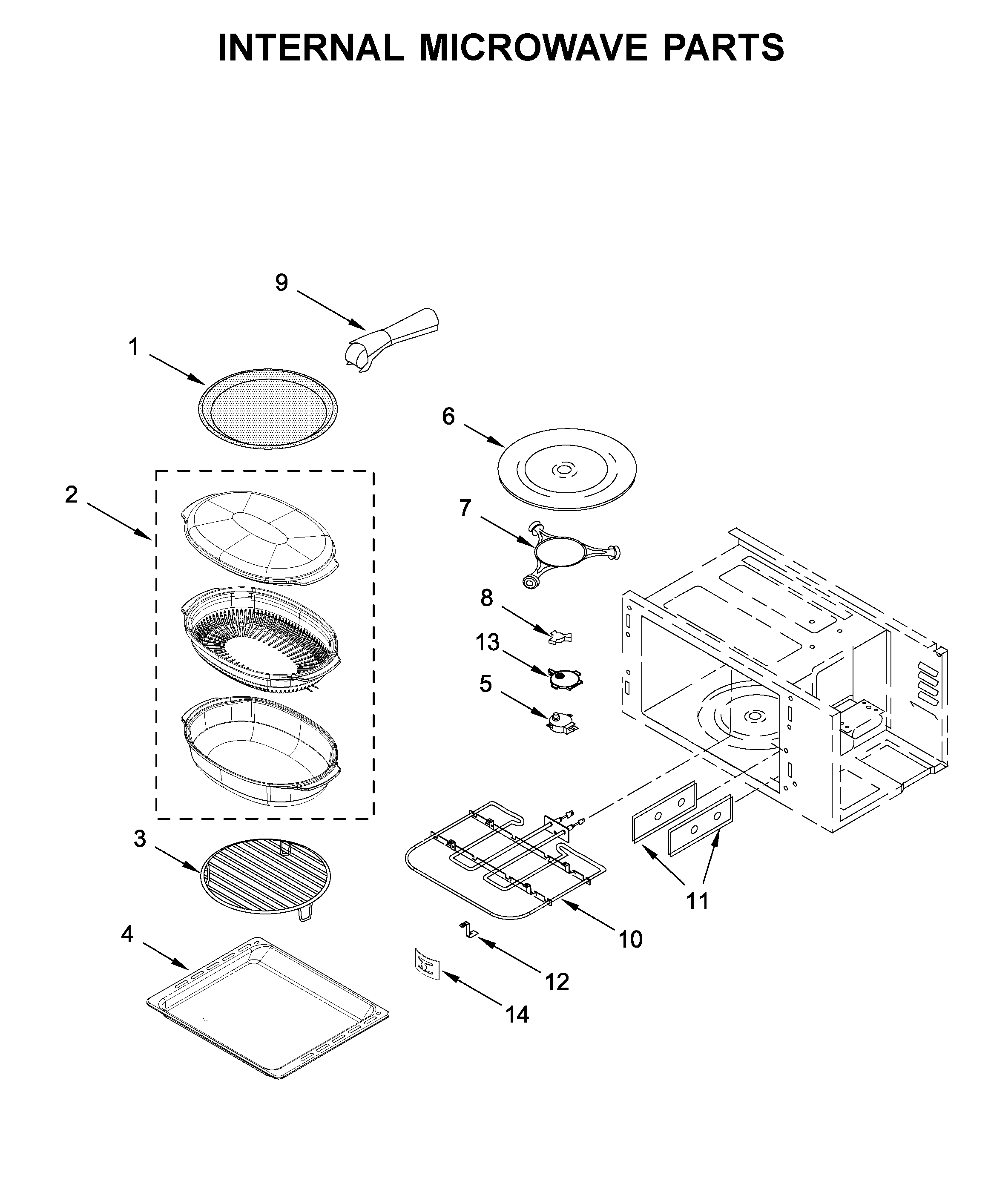 KitchenAid KMBP100EBS01 internal microwave parts diagram