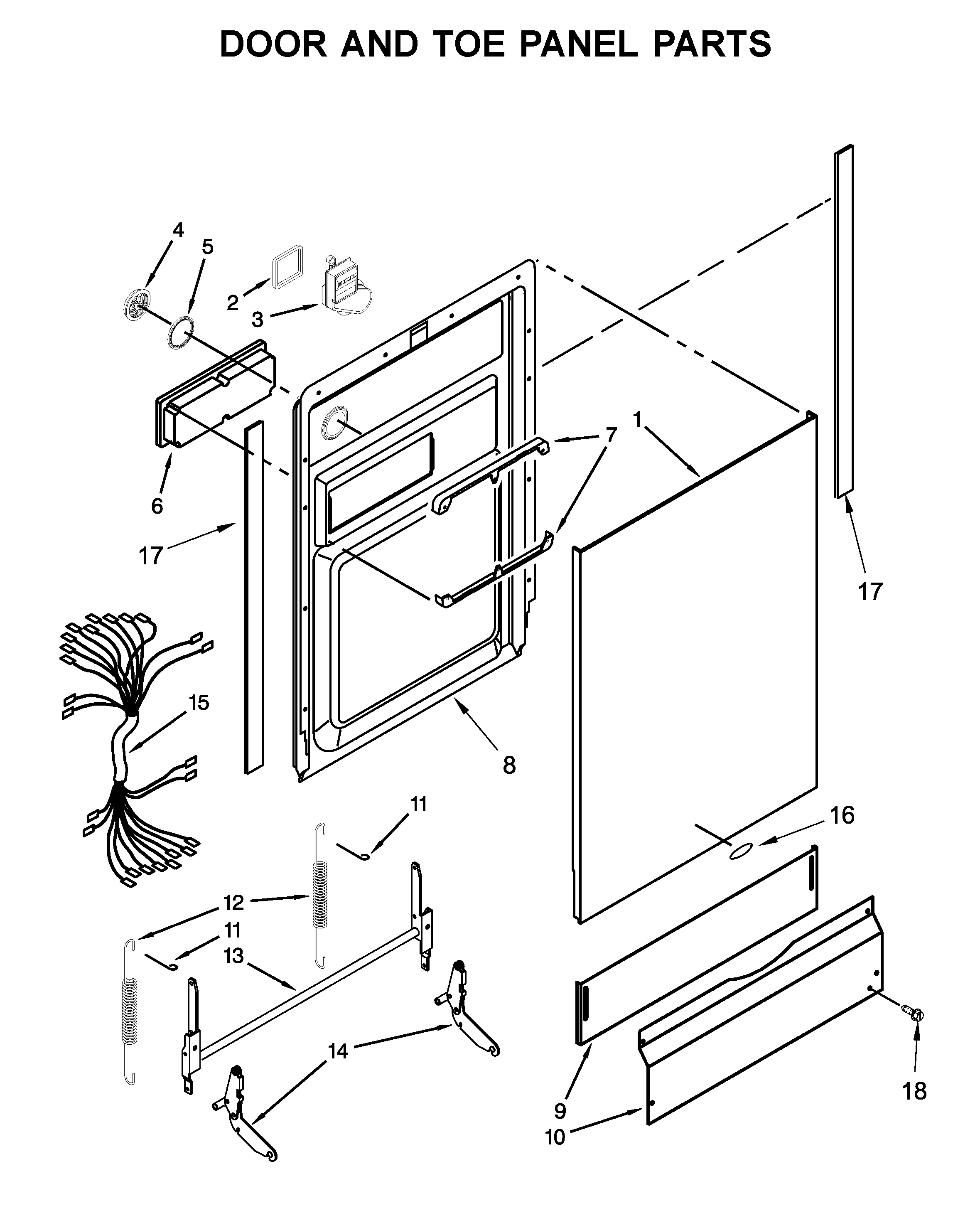 Whirlpool WDF518SAAW0 door and toe panel parts diagram
