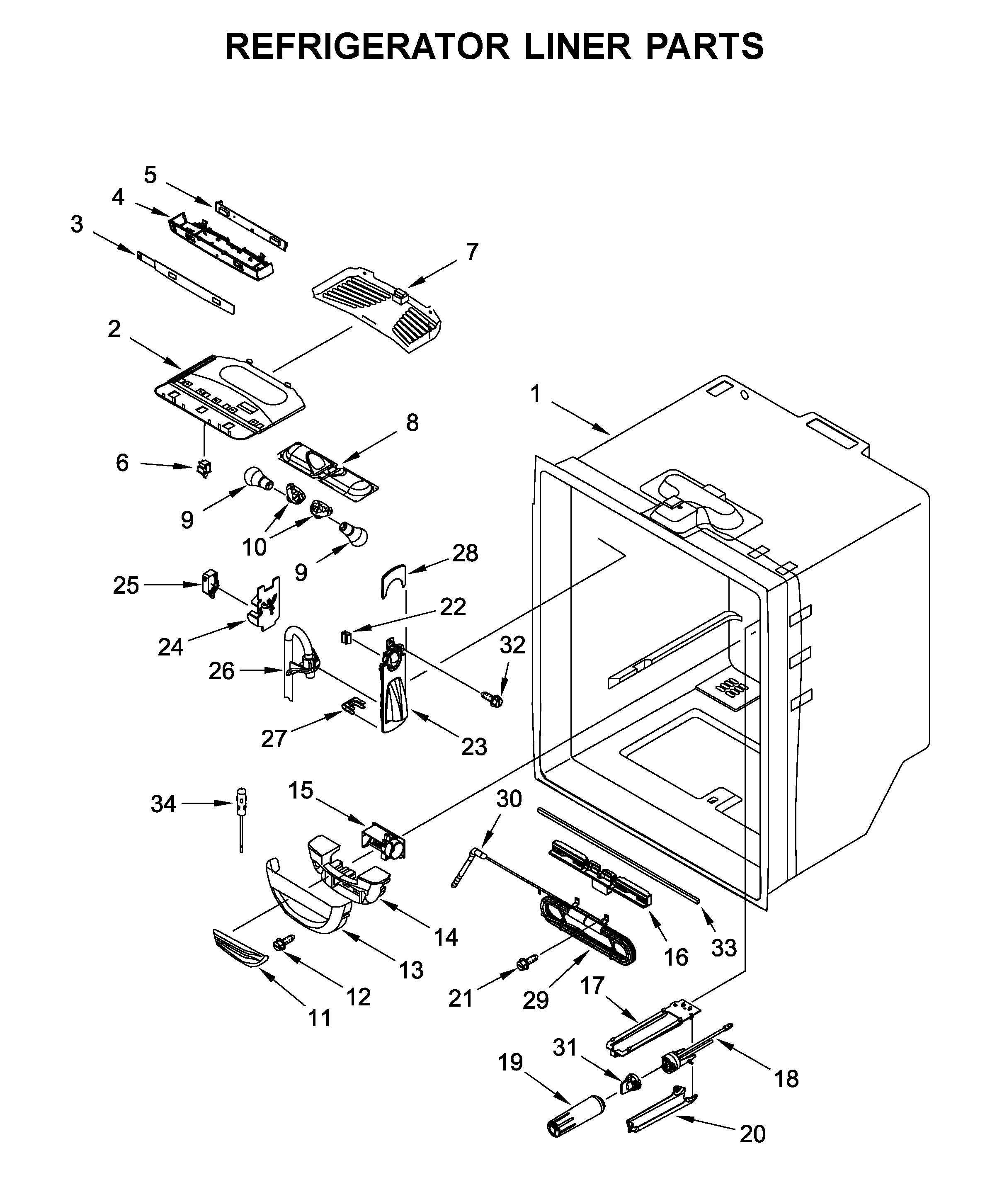 KitchenAid KRFF302EBS00 refrigerator liner parts diagram