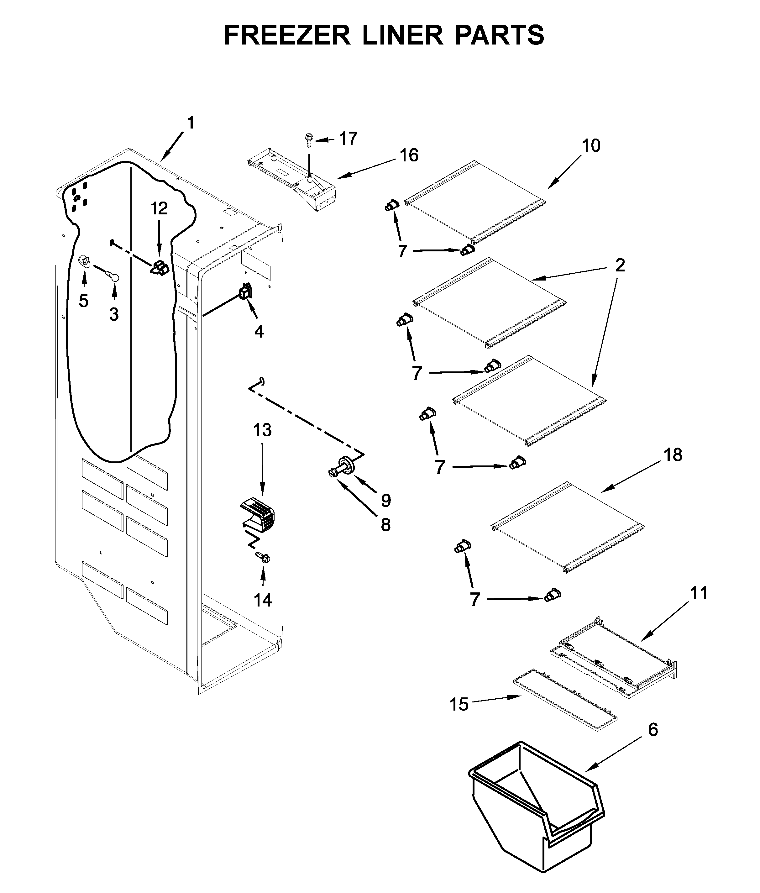 Whirlpool WRS555SIHV00 freezer liner parts diagram