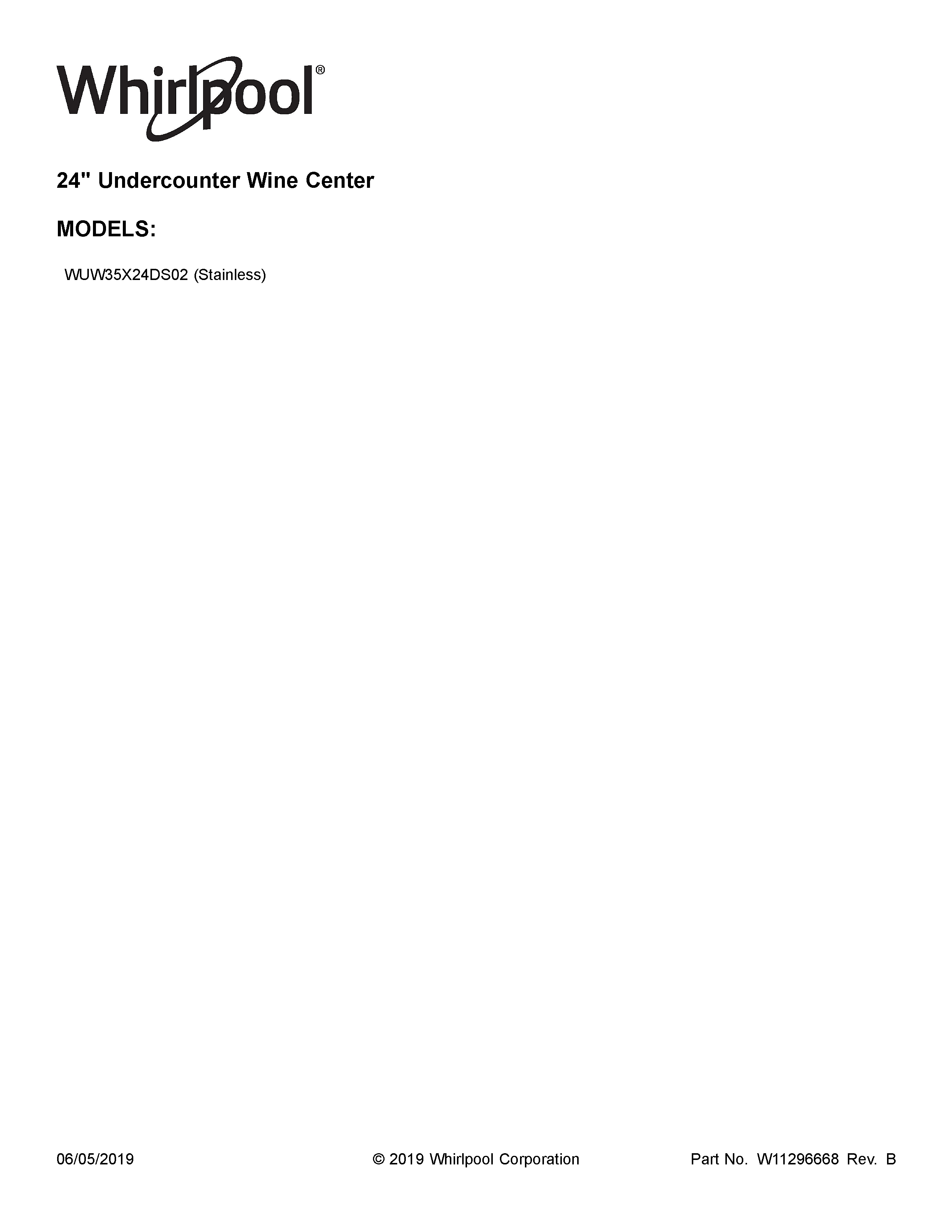 Whirlpool WUW35X24DS02 cover sheet diagram