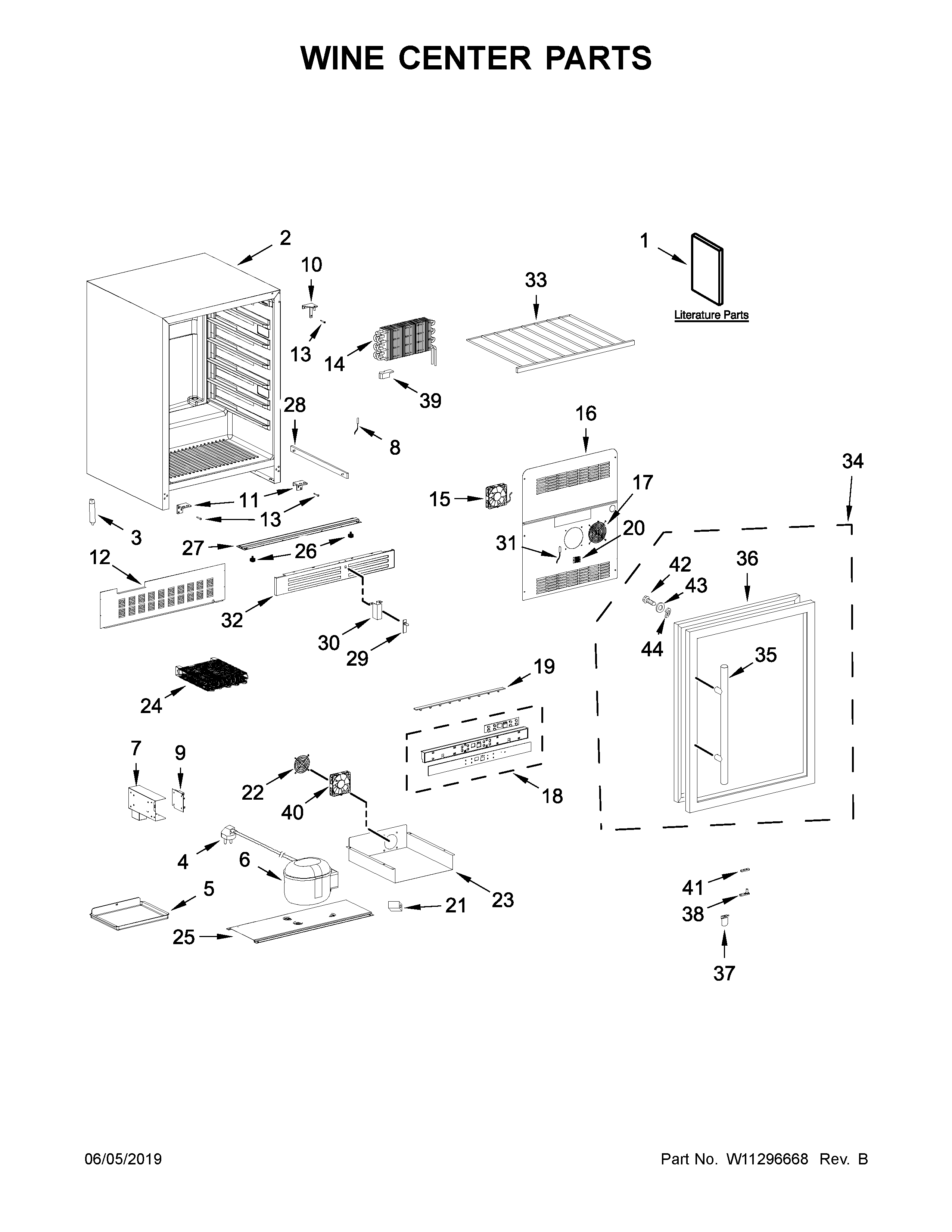 Whirlpool WUW35X24DS02 wine center parts diagram