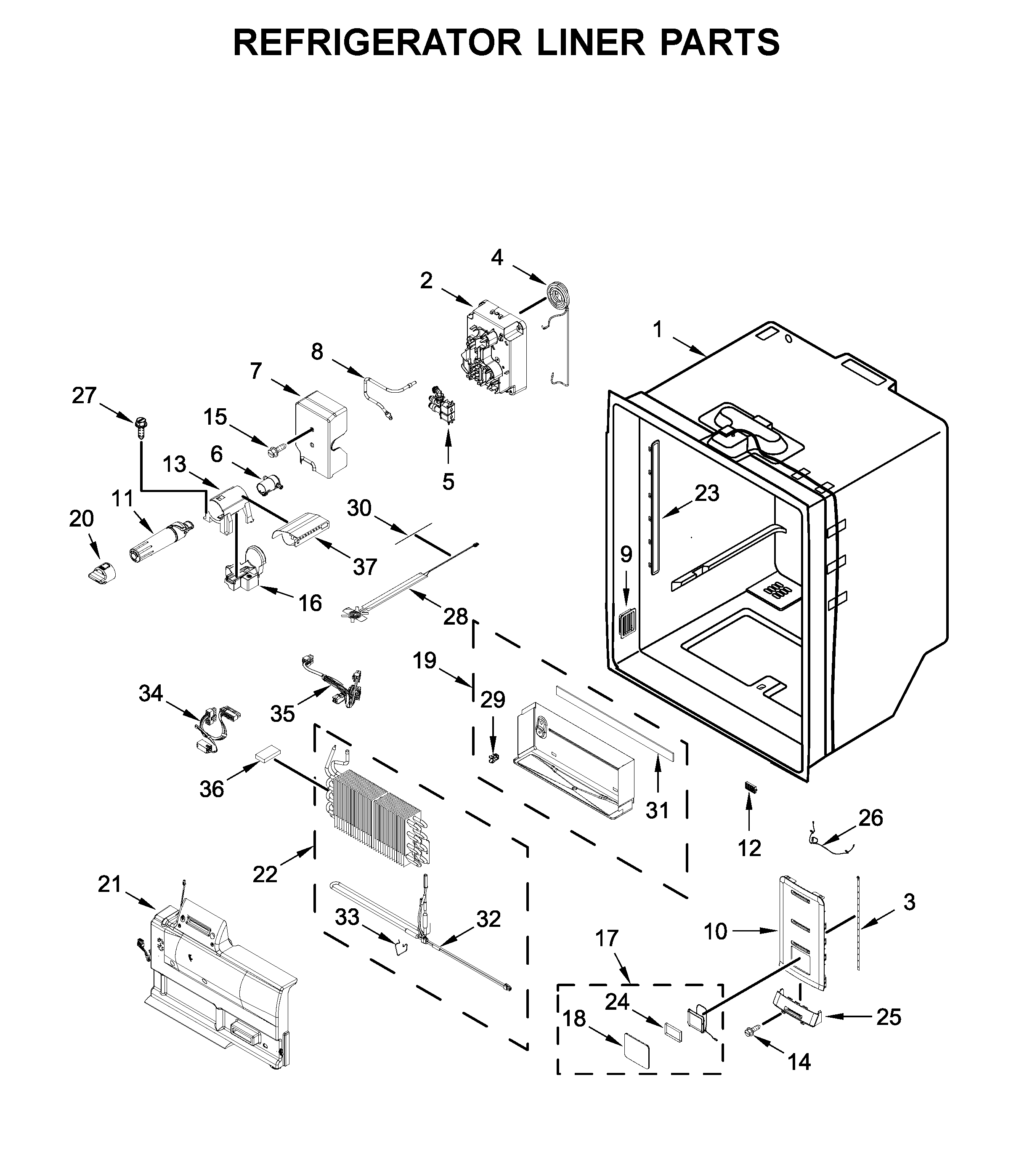 Jenn-Air JFFCC72EFS02 refrigerator liner parts diagram