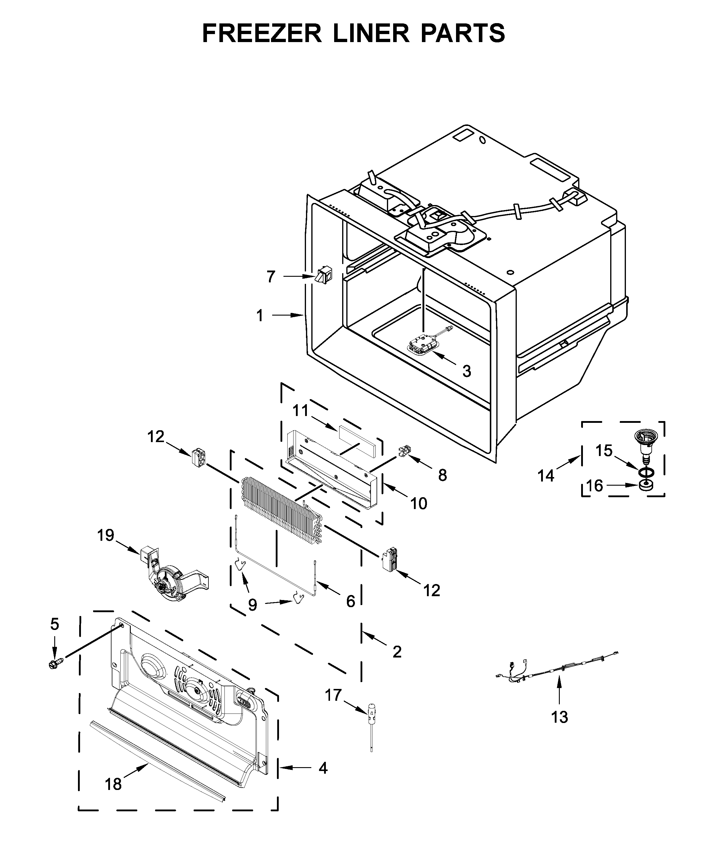 Jenn-Air JFFCC72EFS02 freezer liner parts diagram