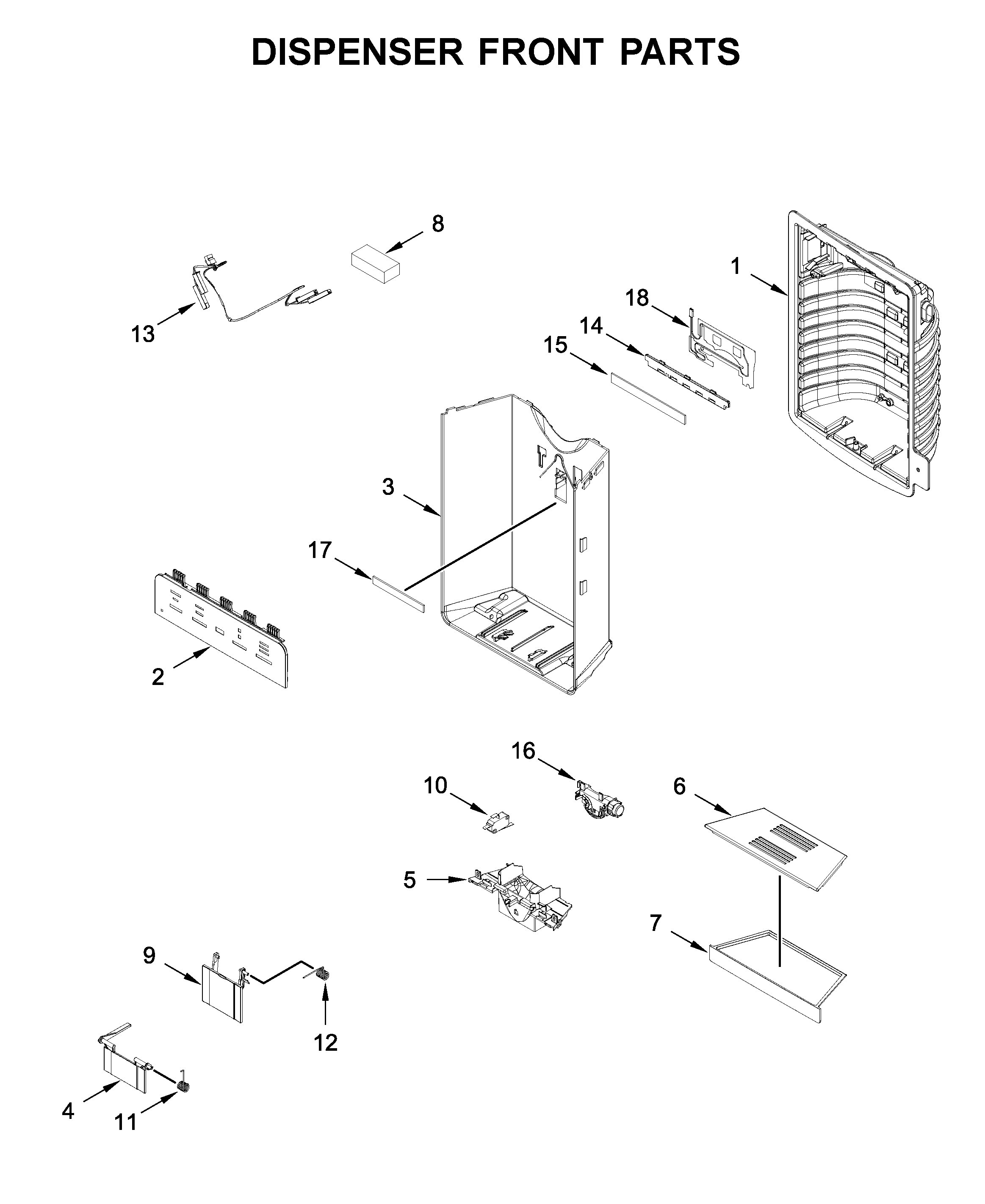 Jenn-Air JFFCC72EFS02 dispenser front parts diagram